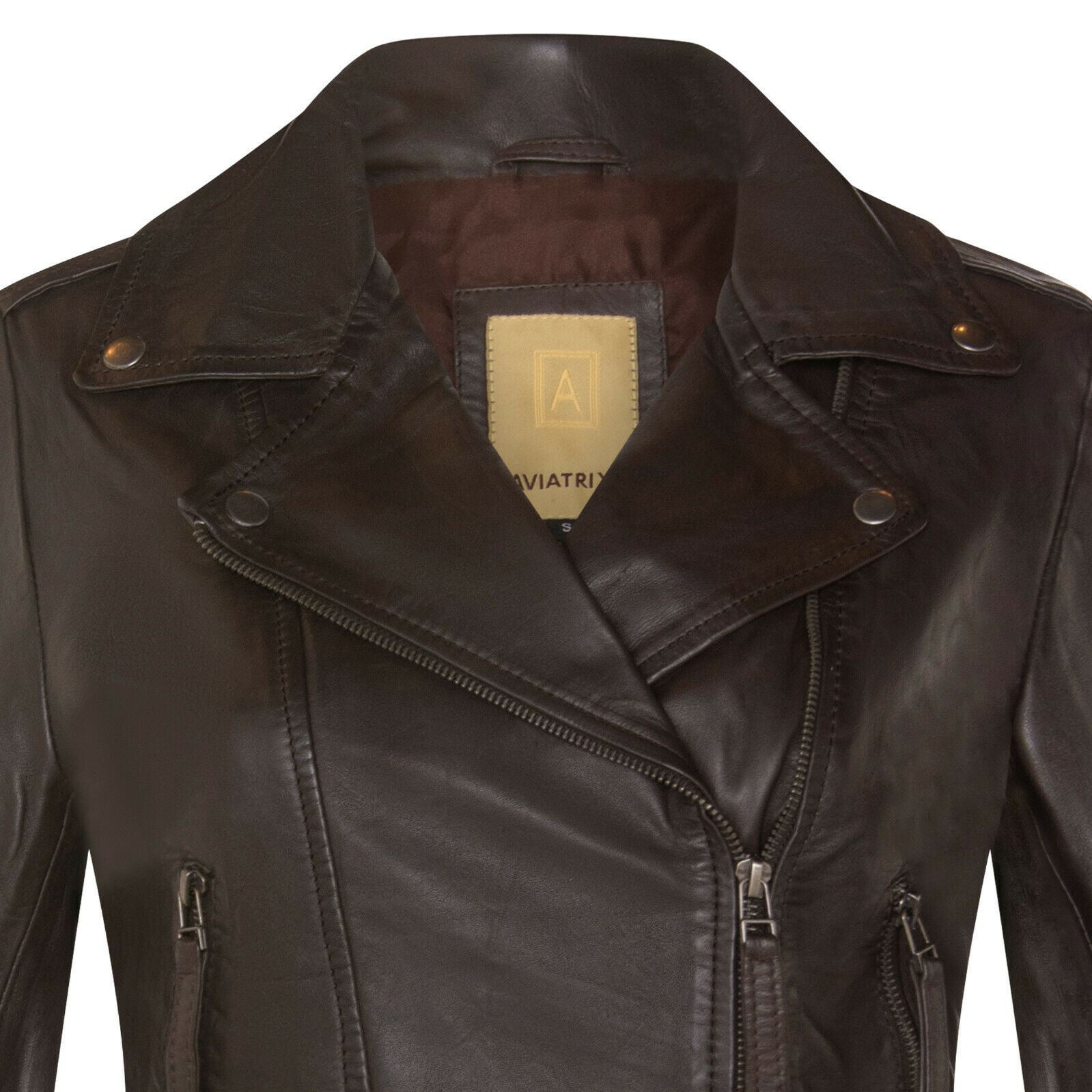 Womens Vintage Leather Biker Jacket-Malton - Upperclass Fashions