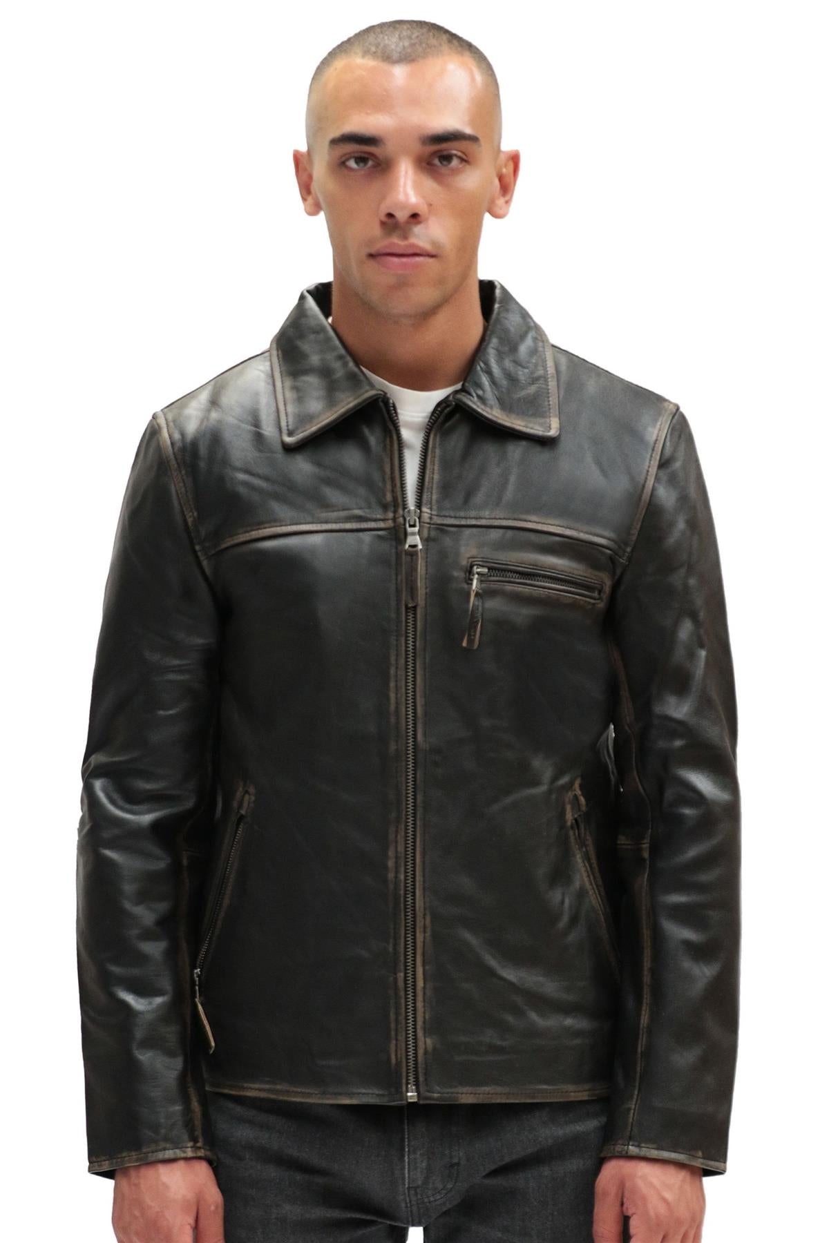 Mens Cow Hide Harrington Leather Biker Jacket-Sleaford