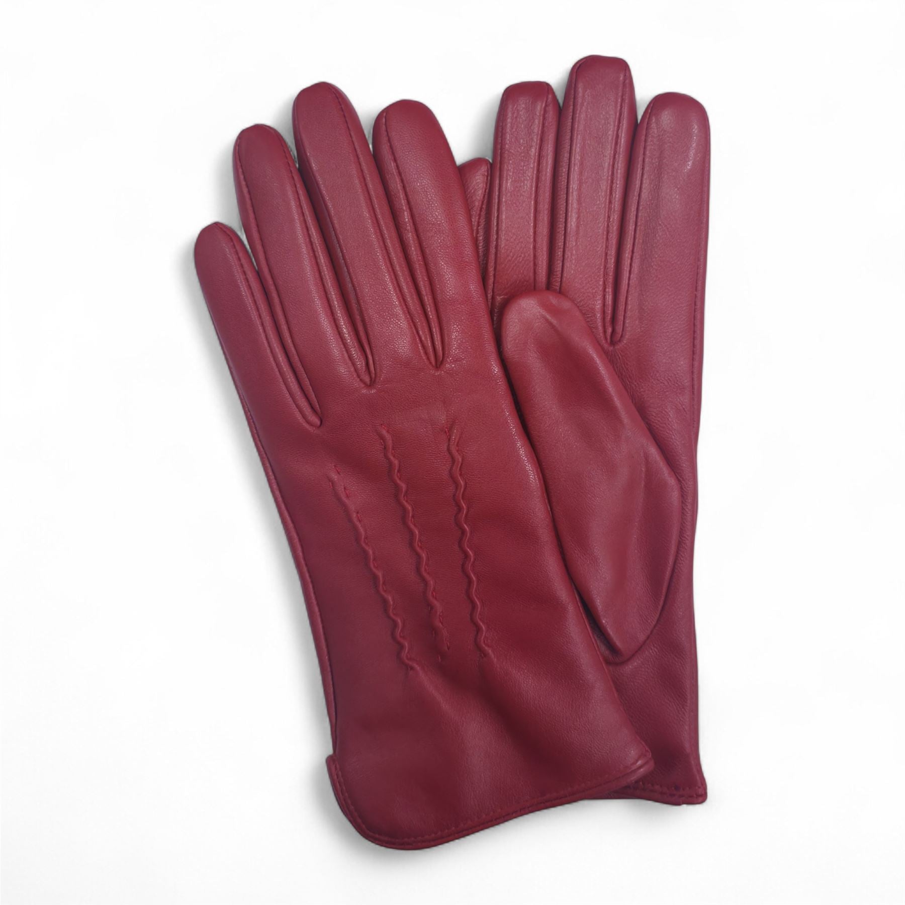 Womens Italian Leather Winter Stitch Line Design Soft Wool Lining Gloves