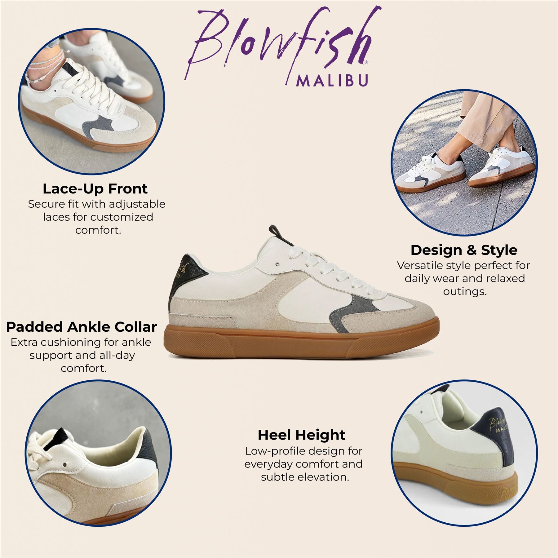 Blowfish Malibu Womens White Lace-Up Sneakers - Tastic