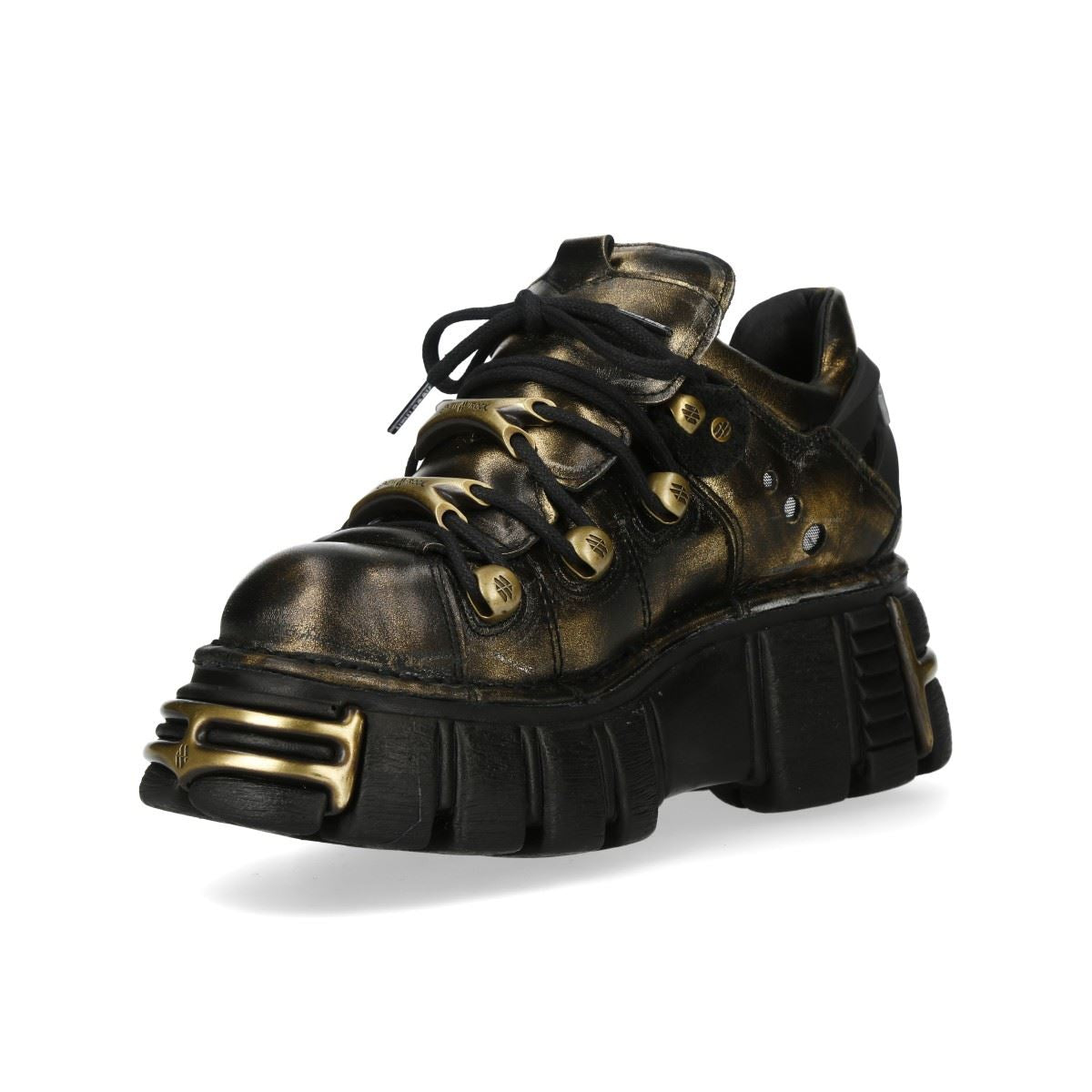 New Rock Golden Black Leather Gothic Platform Ankle Boots - M-120N-C21
