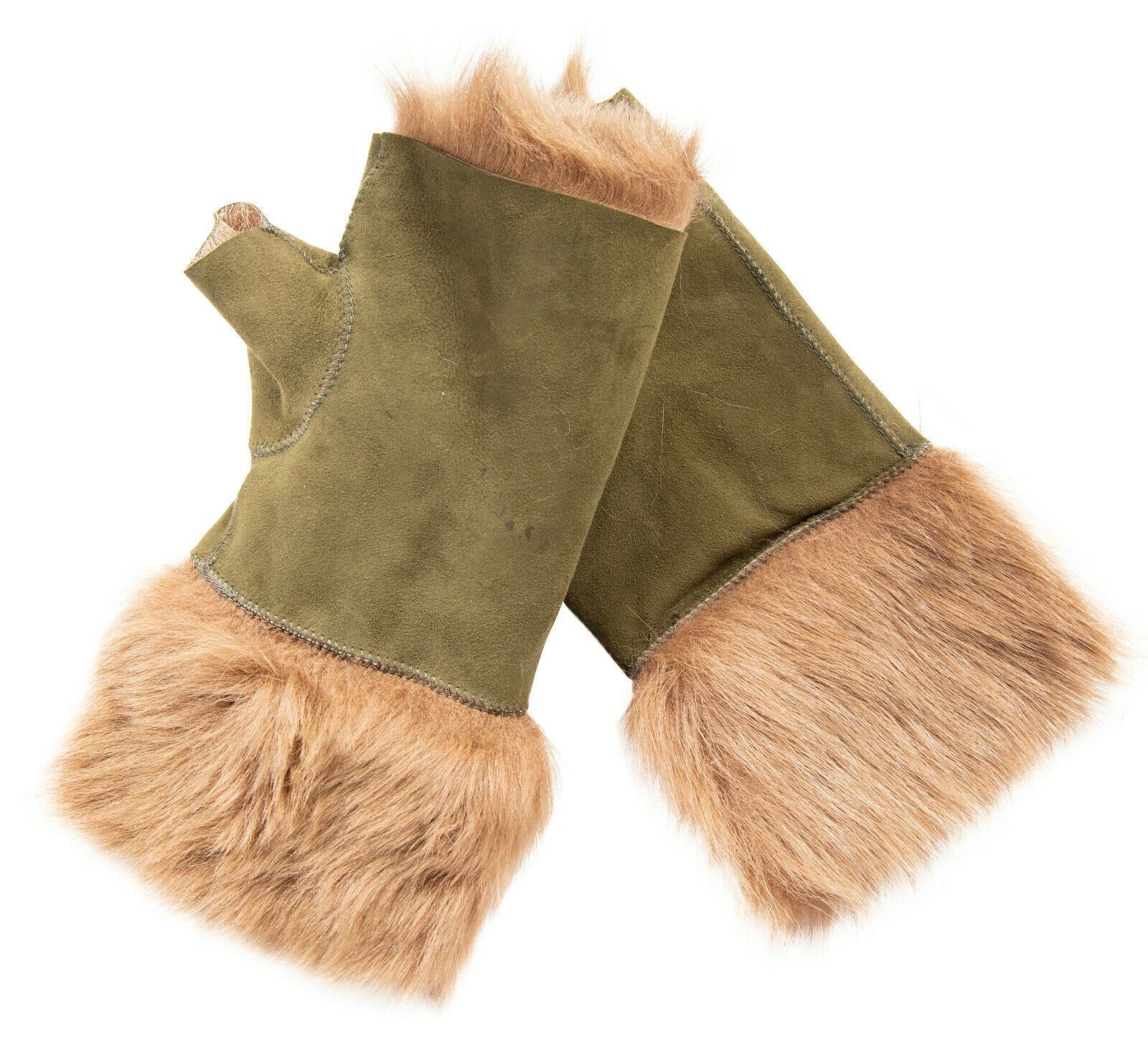 Womens Shearling Mittens Fingerless Cuffs Toscana Suede Sheepskin Fur