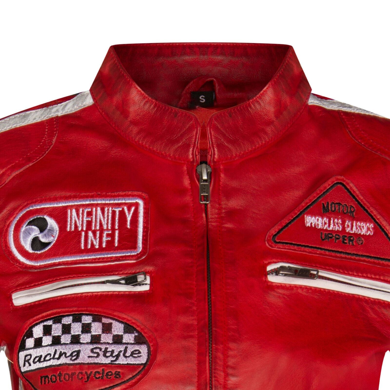 Womens Biker Racing Badges Leather Jacket-Eastleigh
