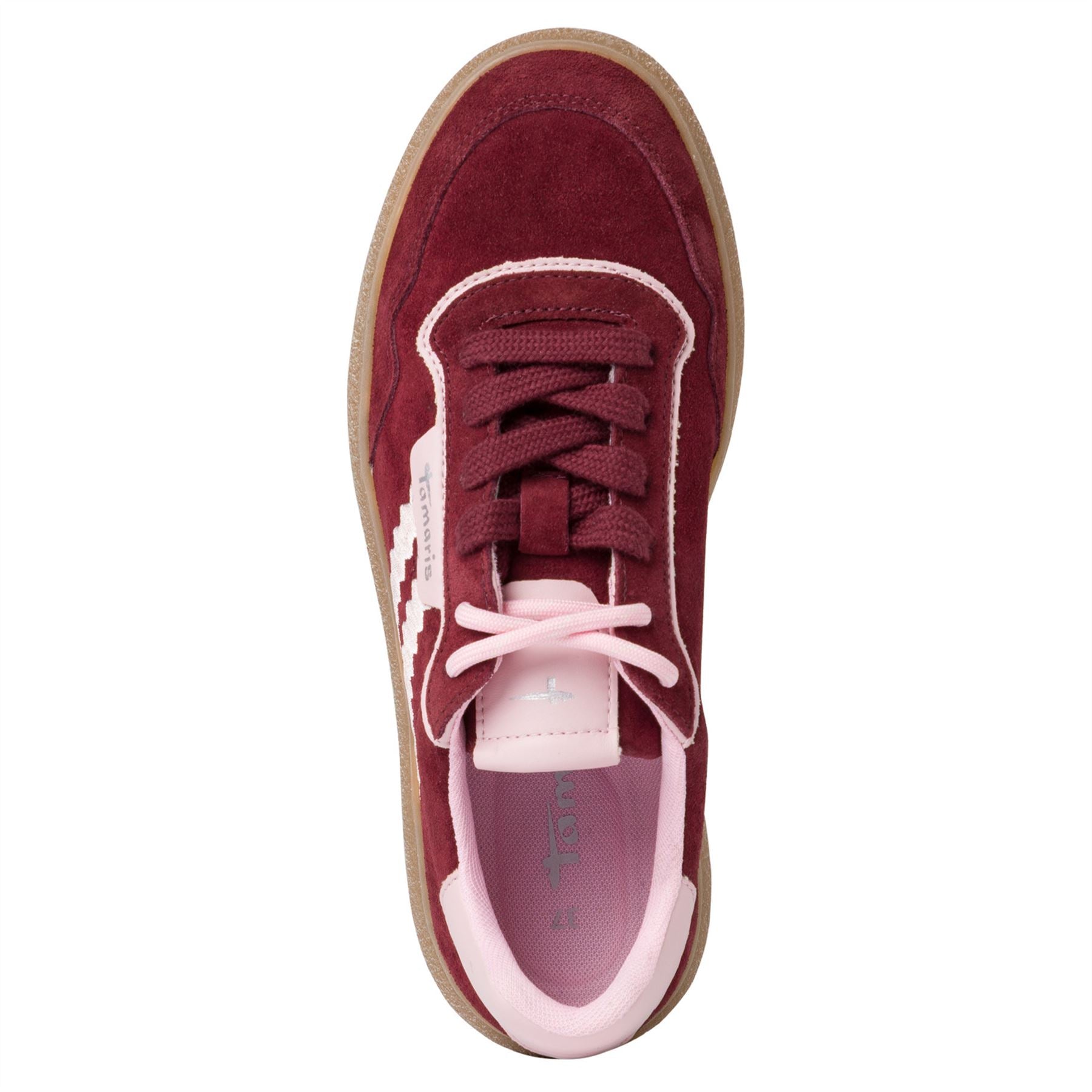 Tamaris Womens Merlot Burgundy Red Leather Fashion Stripe Lace Up Sneakers