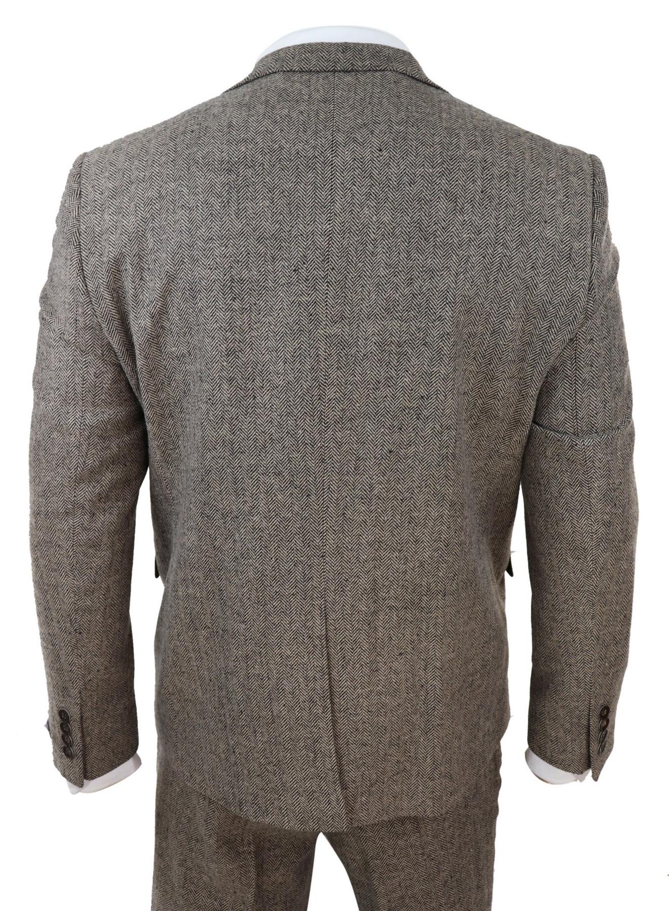 Mens Oak Brown 3 Piece Tweed Suit Vintage Harringbone 1920s Retro Peaky Blinders
