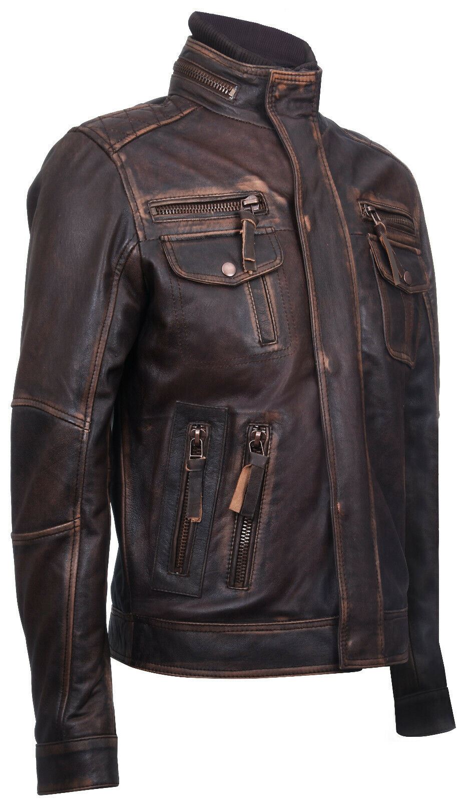 Mens Classic Leather Biker Jacket-Shildon