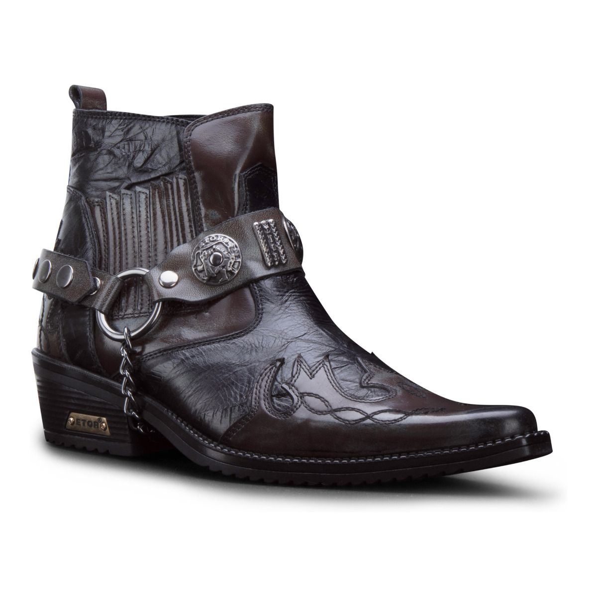 Mens Brown Leather Winklepicker Ankle Boots