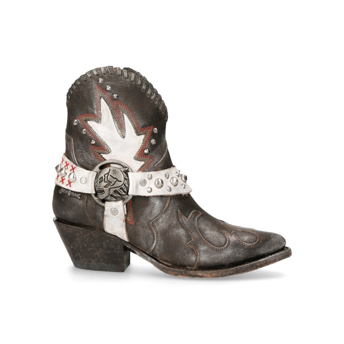 New Rock Grey Leather Pointed Cowboy Boots- WSTM004-S2