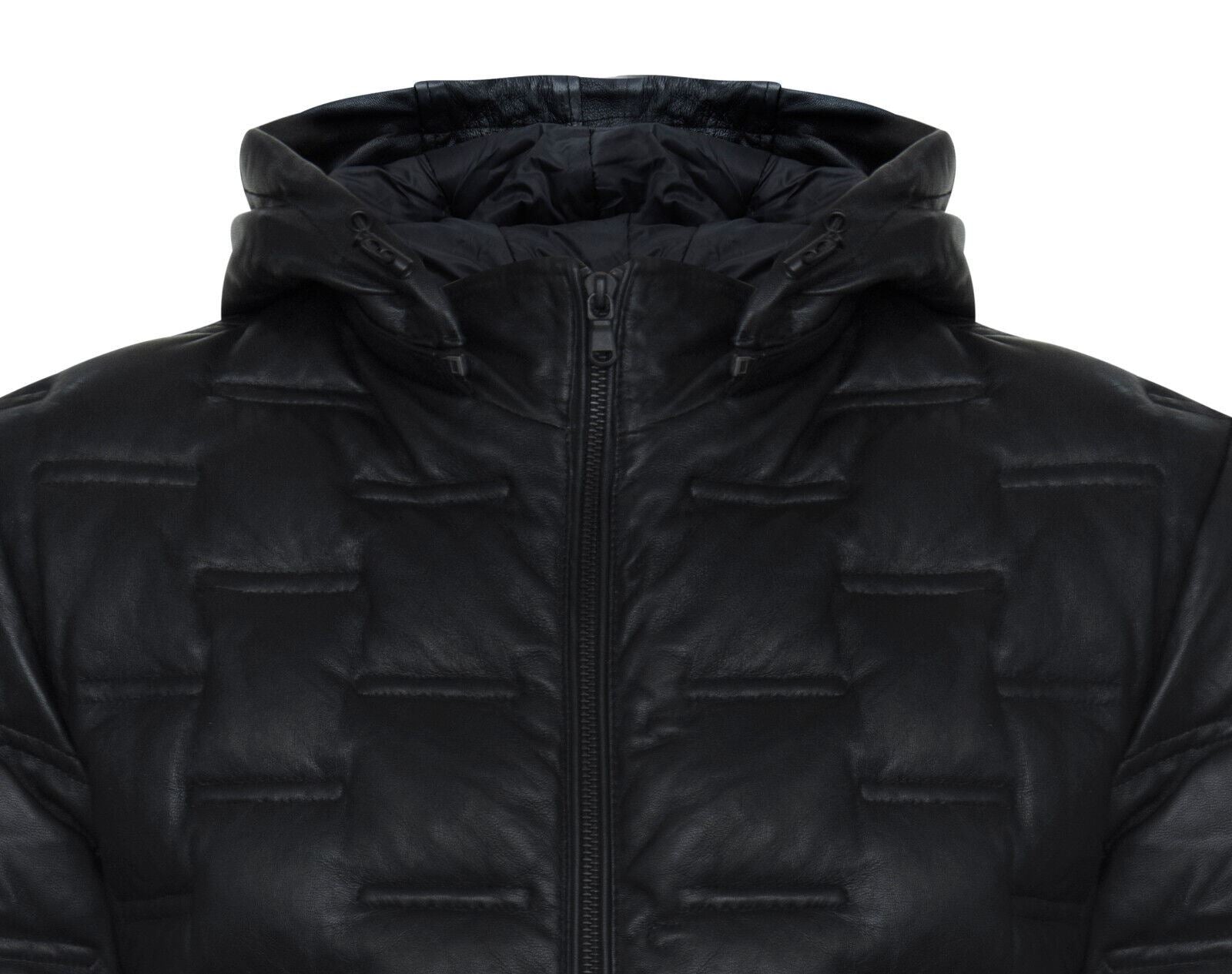 Mens Hooded Puffer Leather Bomber Jacket - Tadley