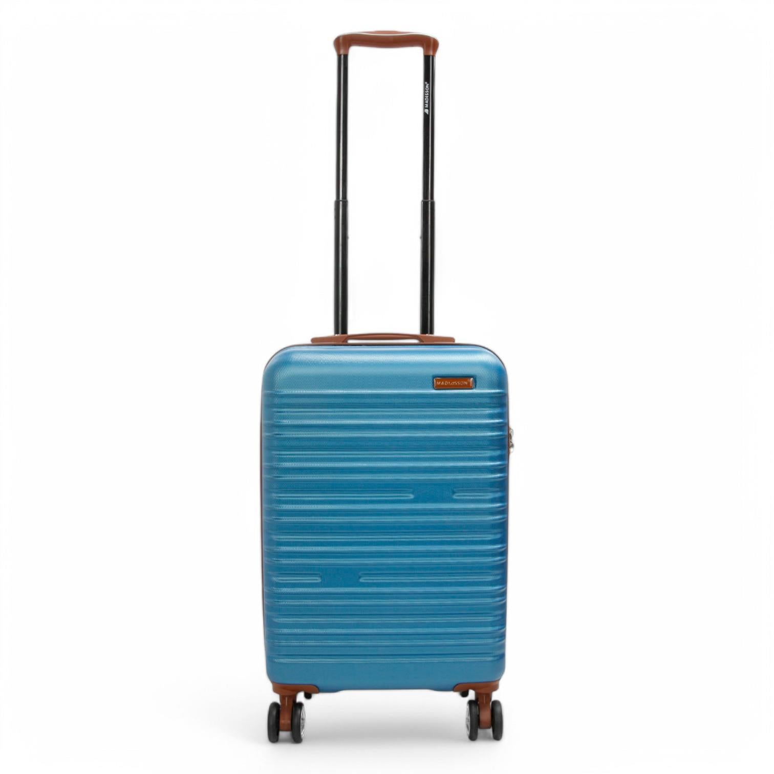 Expandable Blue Hard Shell ABS 8 Wheel Suitcase Robust Travel Case Holiday Luggage