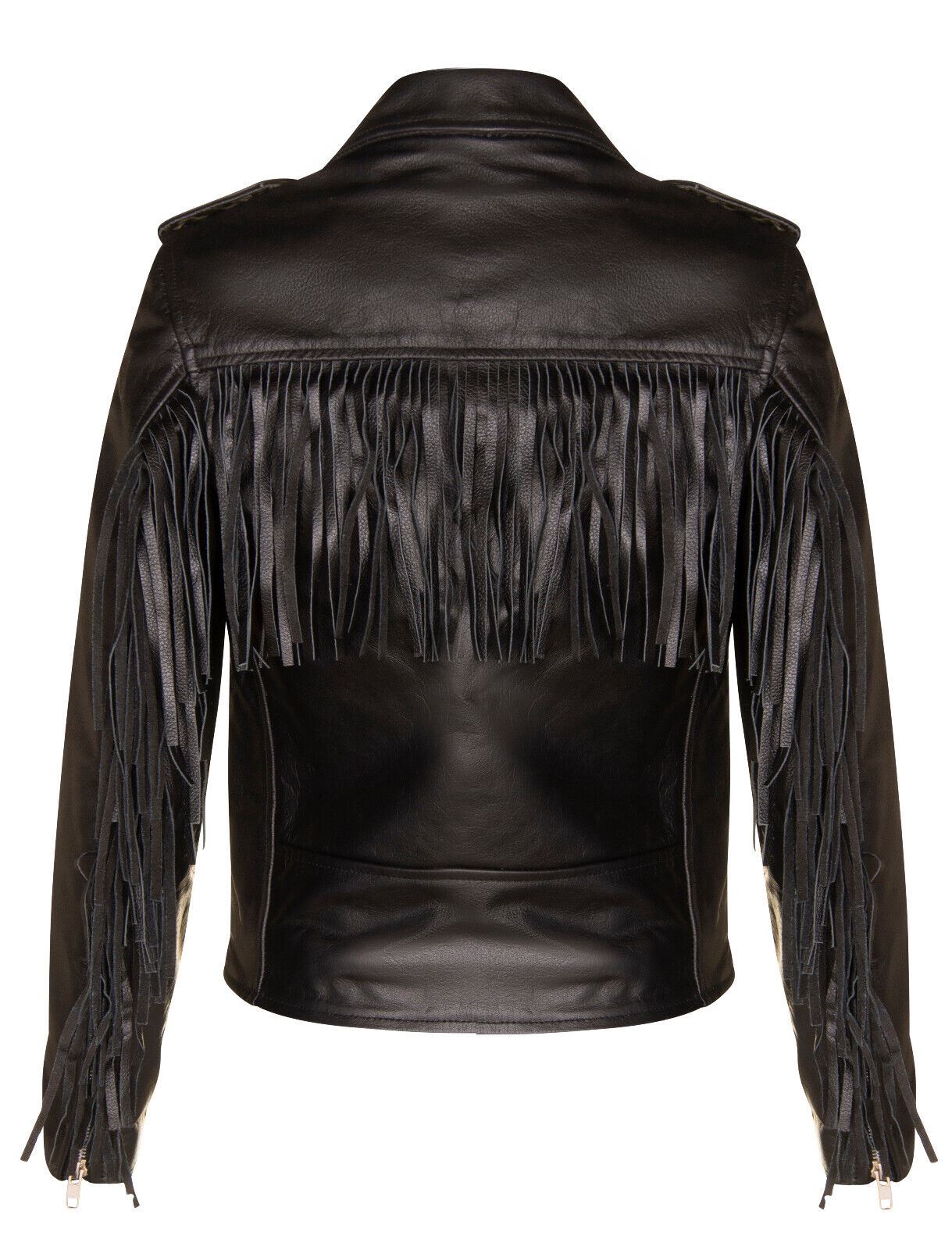 Womens FRINGE Brando Cow Hide Leather Biker Jacket-Mossley