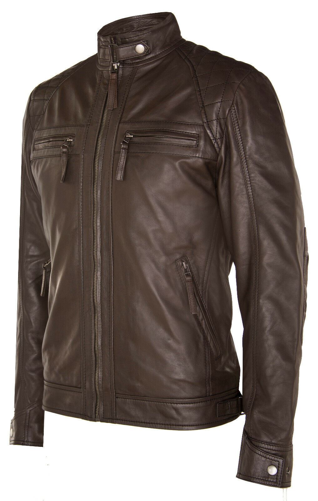 Men Classic Leather Quilted Biker Jacket-Silsden