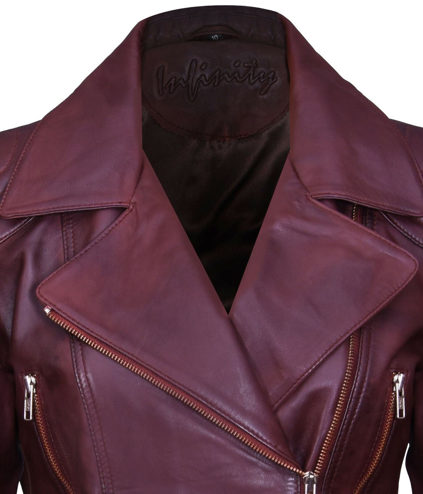 Womens Mid-length Leather Biker Jacket-Middlewich
