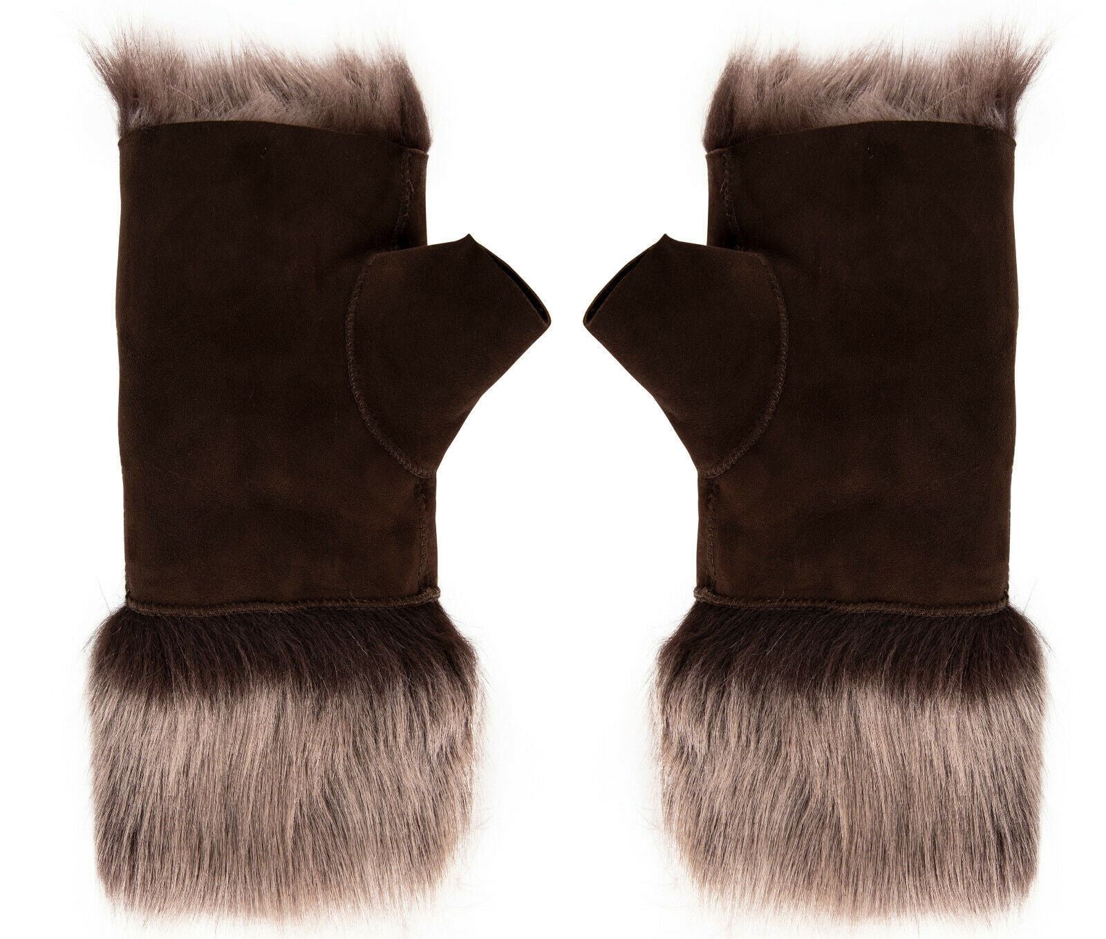 Womens Shearling Mittens Fingerless Cuffs Toscana Suede Sheepskin Fur