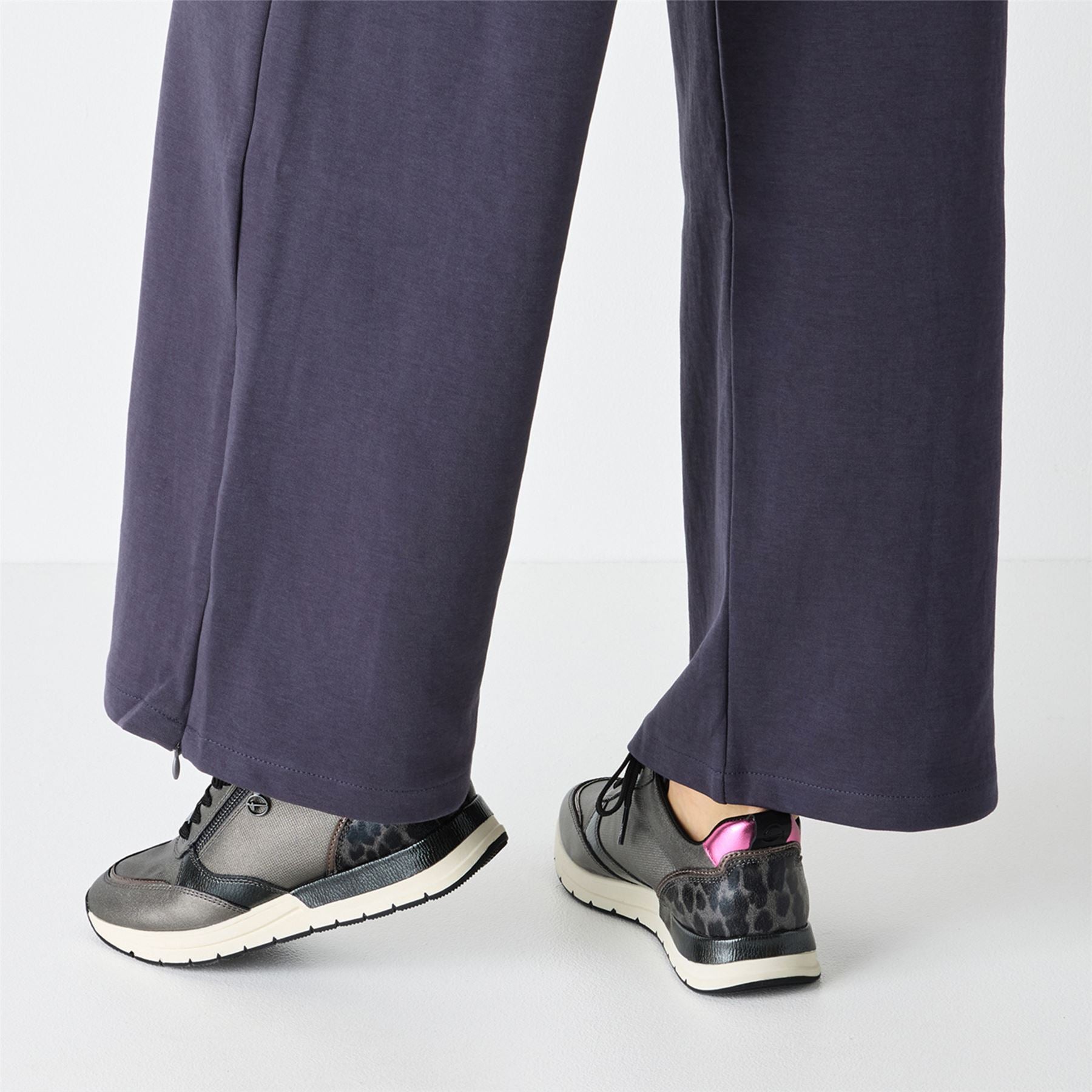 Tamaris Womens Pewter Silver Pink Fashion Lace-up Zipped Sneakers Trainers