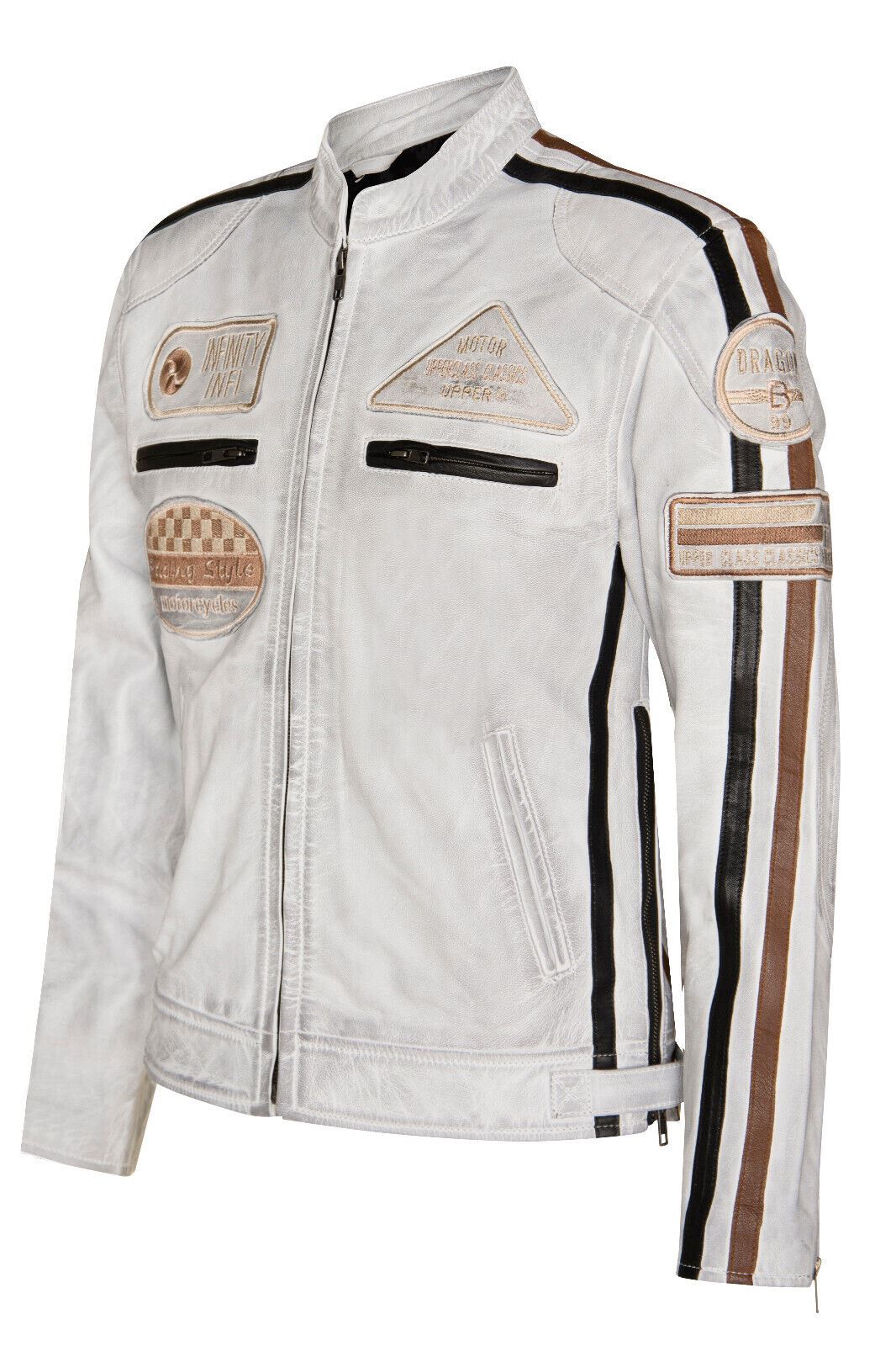 Mens Versatile Leather Biker Jacket-Stone