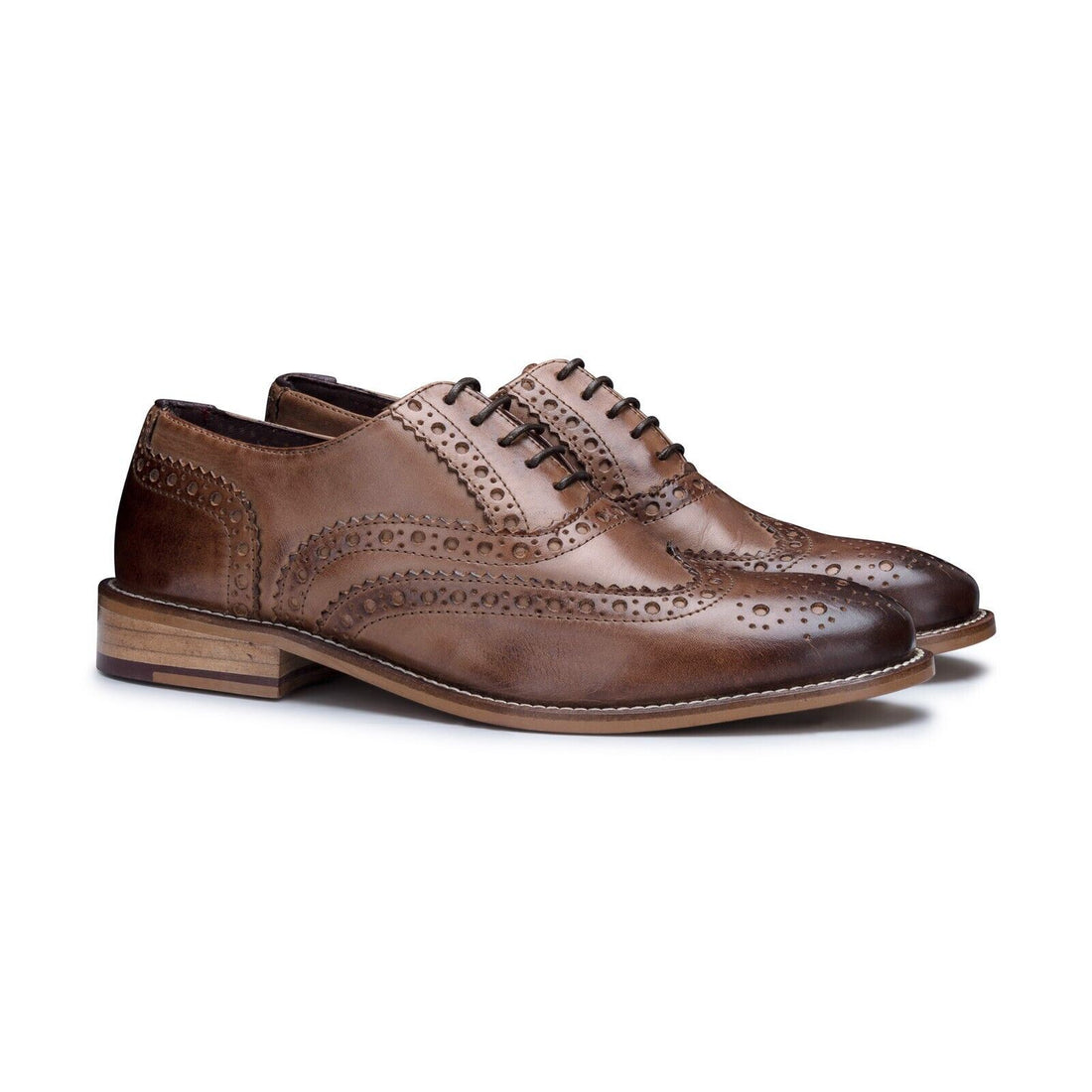 Mens Classic Oxford Chestnut-Brown Leather Gatsby Brogue Shoes - Upperclass Fashions 