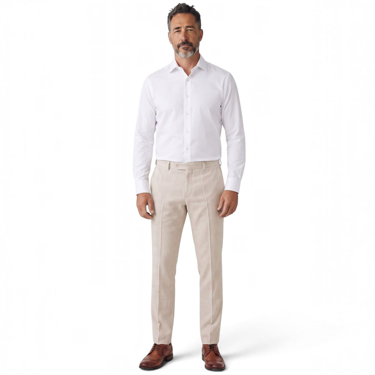 Mens Cream Check Tailored Trousers Formal Pants - Regent