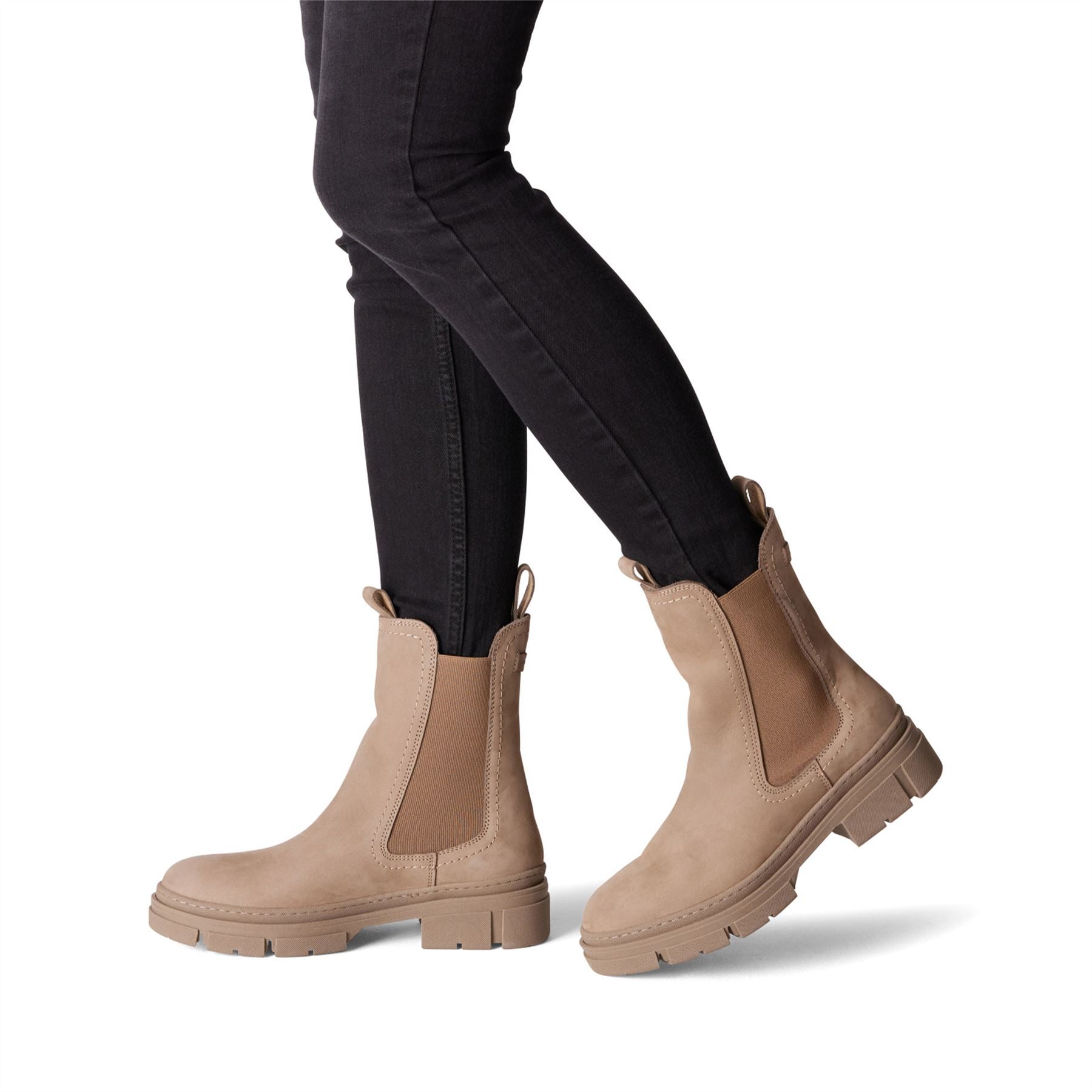 Tamaris Womens Dune Taupe Brown Leather Classic High Pull-On Chelsea Ankle Boots