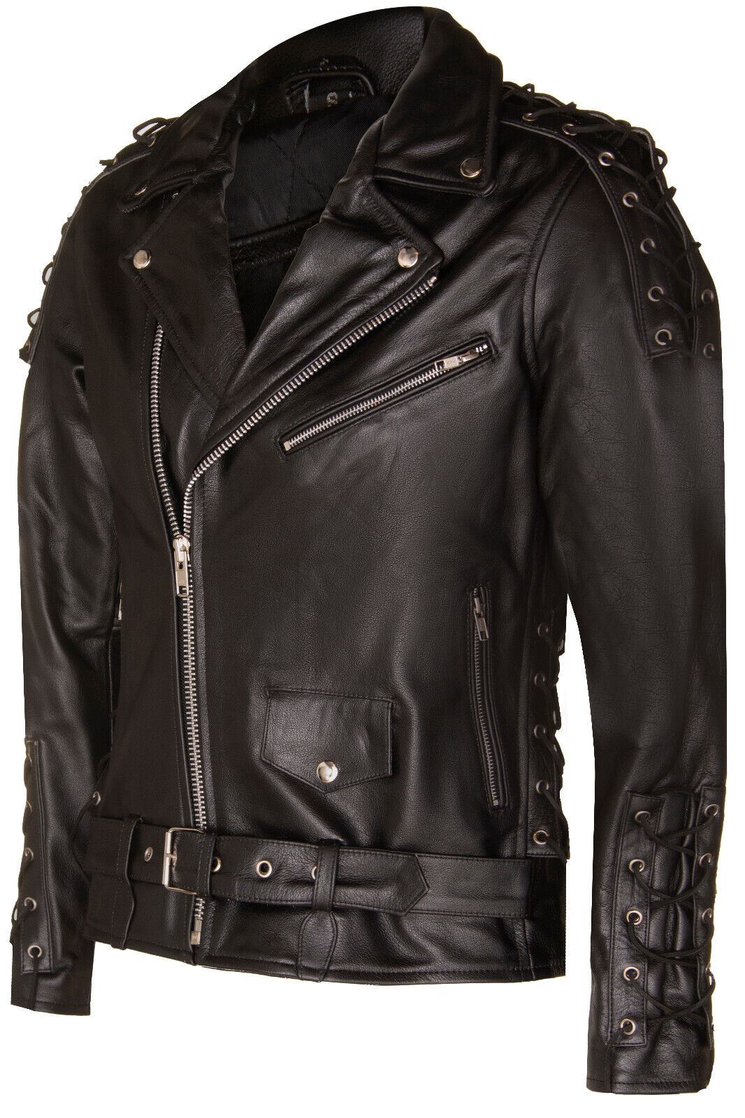 Mens Vintage Brando Leather Biker Jacket-Sandwich