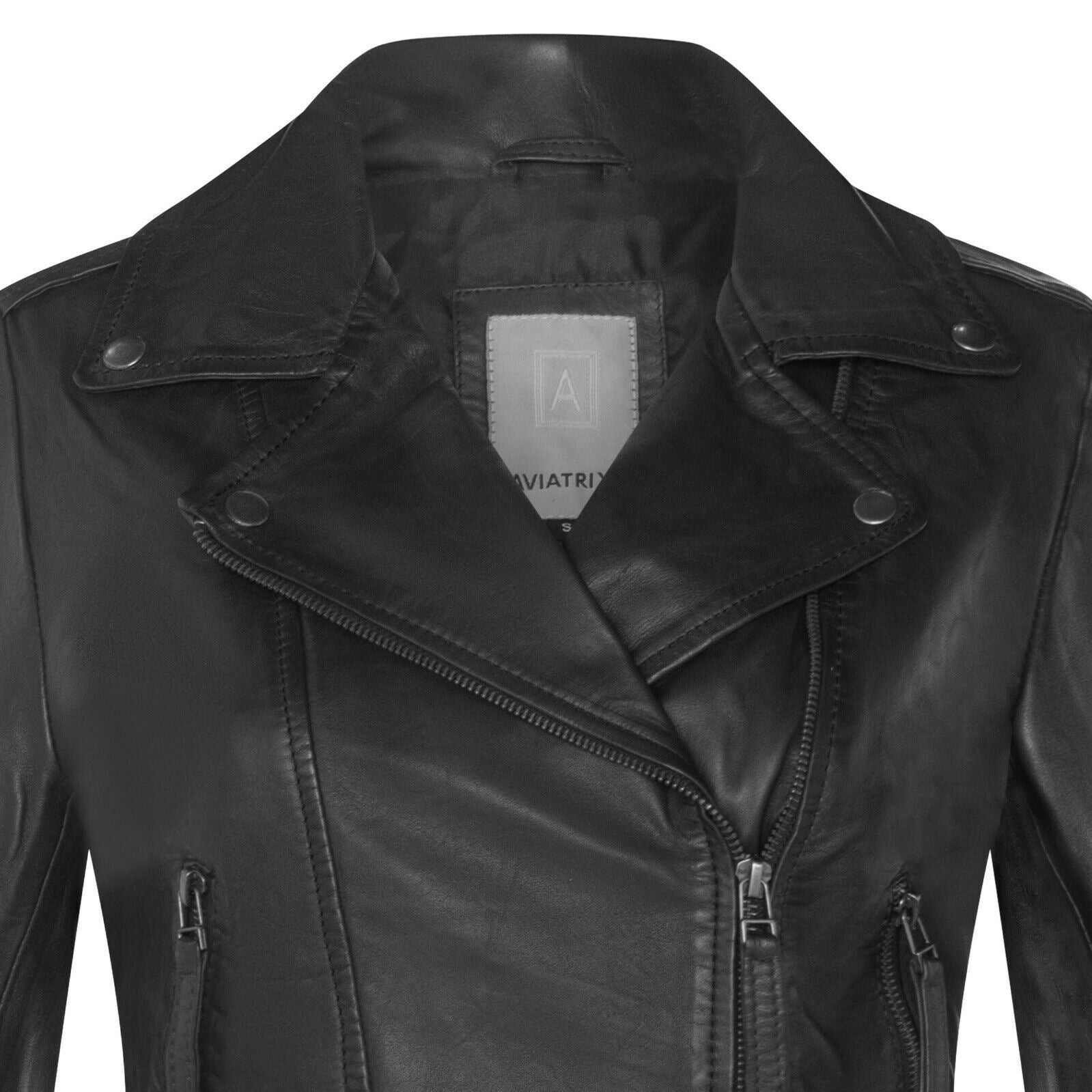 Womens Vintage Leather Biker Jacket-Malton - Upperclass Fashions