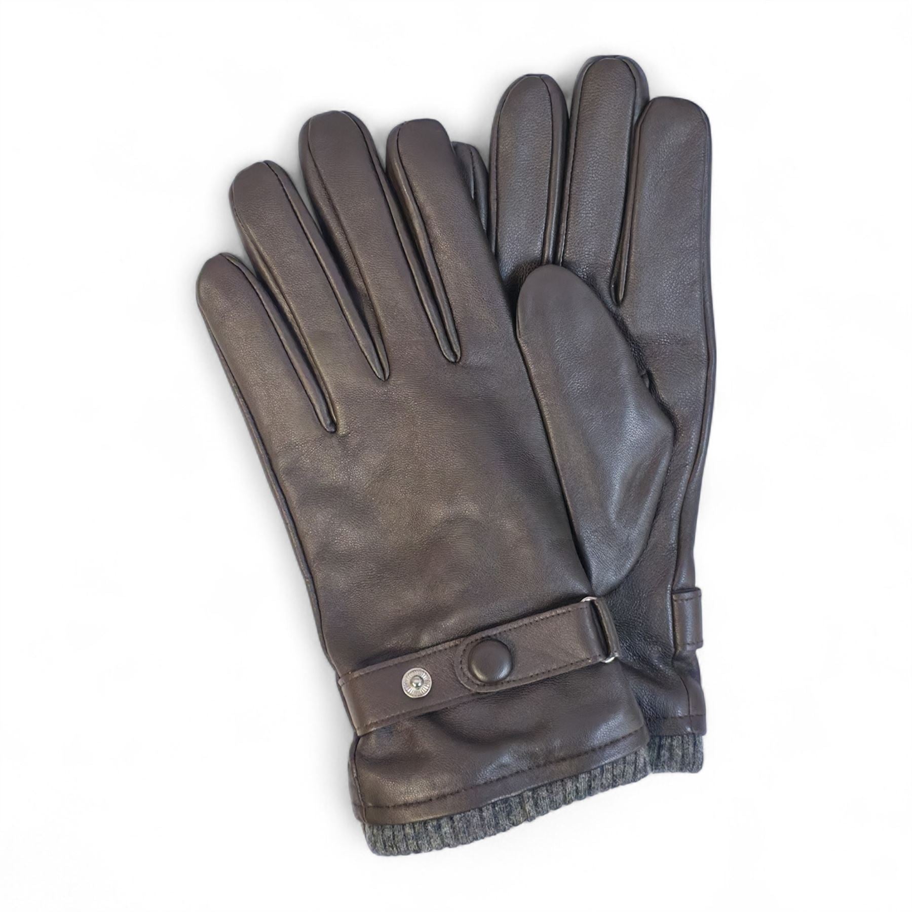 Men’s Italian Leather Warm Wool Lining Winter Knit Rib Gloves - M-LGV-105