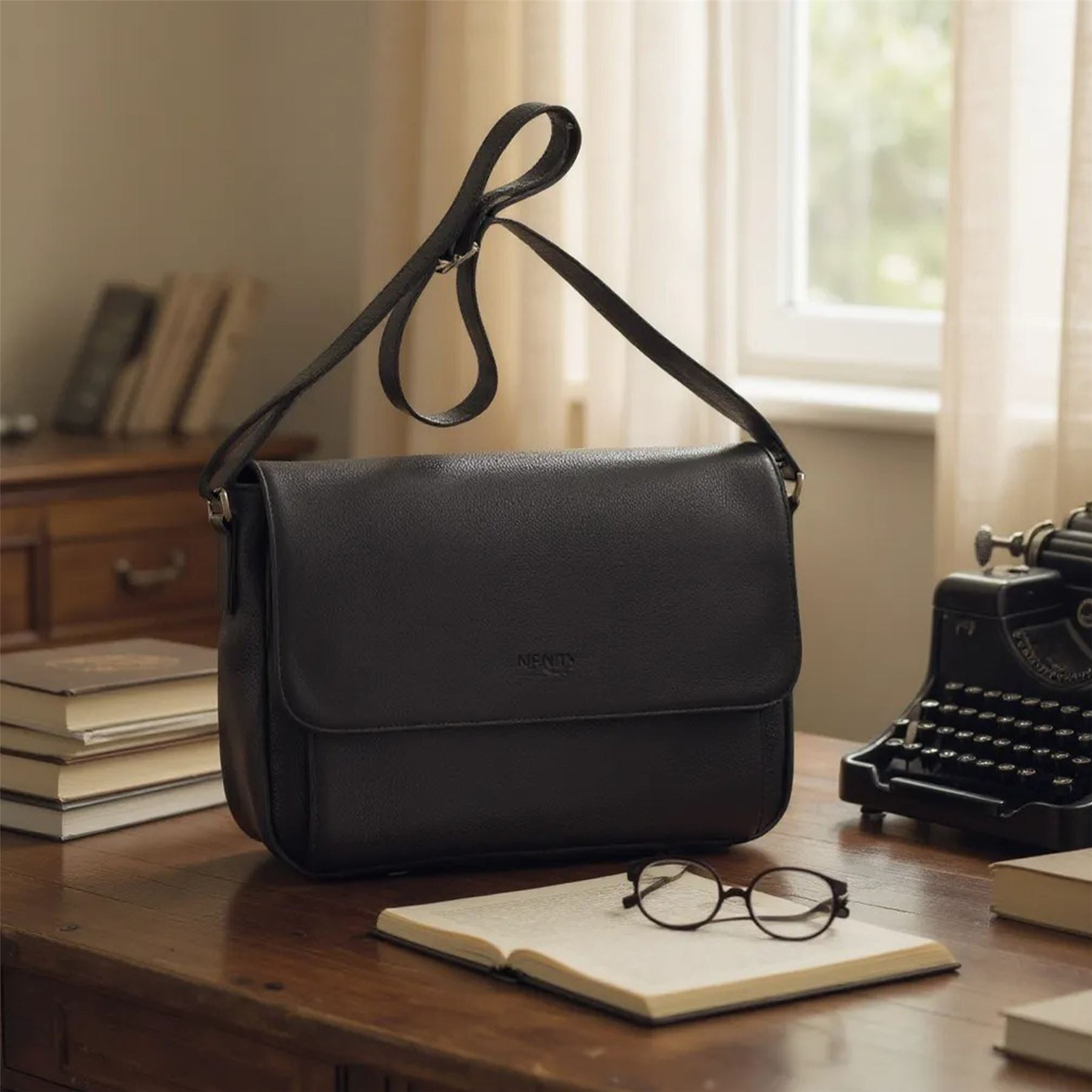 Genuine Leather Black Laptop Bag Travel Work Messenger Satchel - Camden