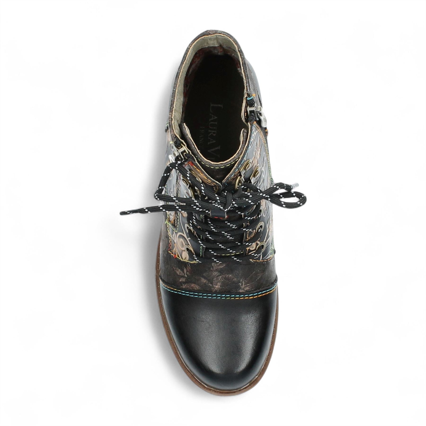 Laura Vita Anita 006 Black Floral Womens Gothic Victorian Leather Ankle Boots