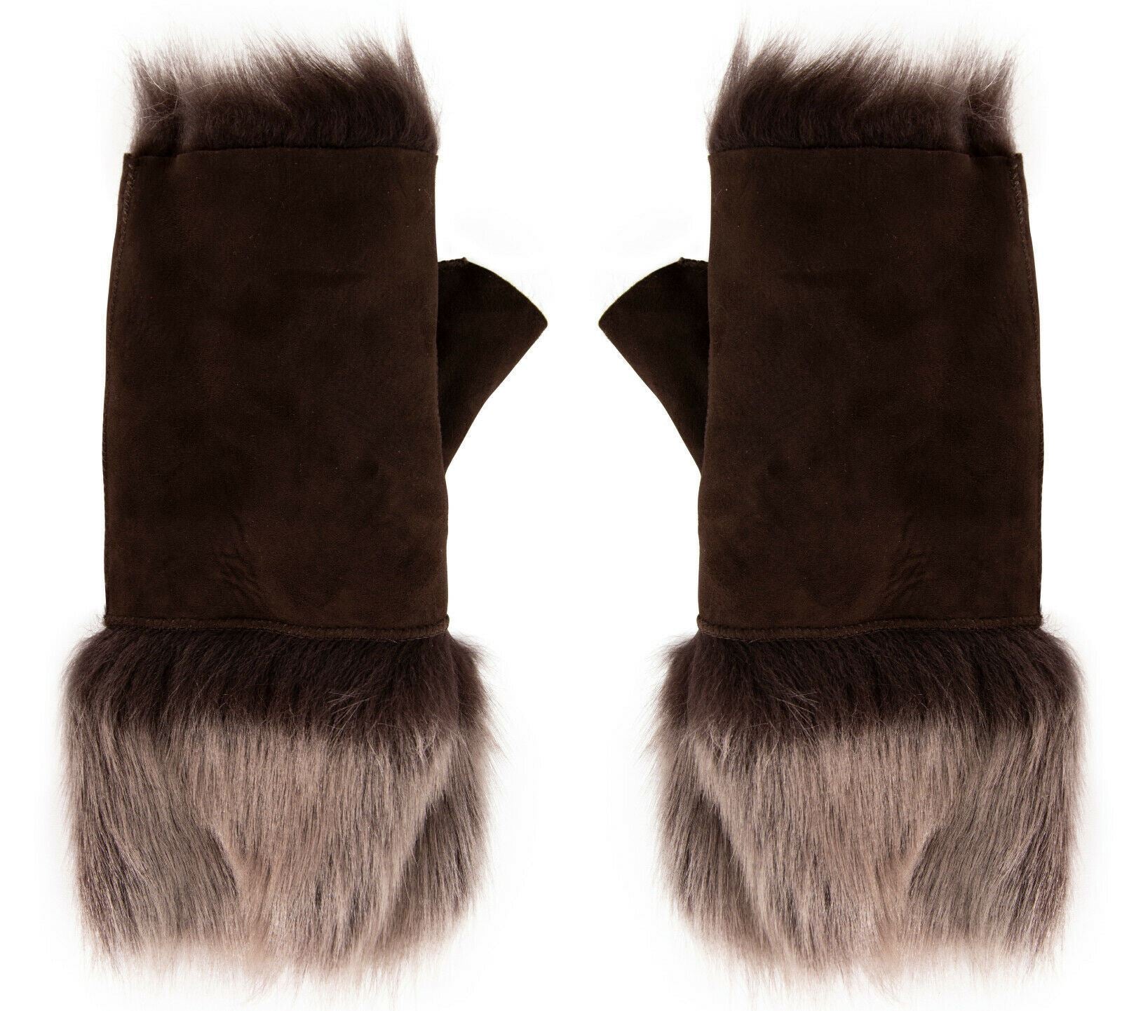 Womens Shearling Mittens Fingerless Cuffs Toscana Suede Sheepskin Fur