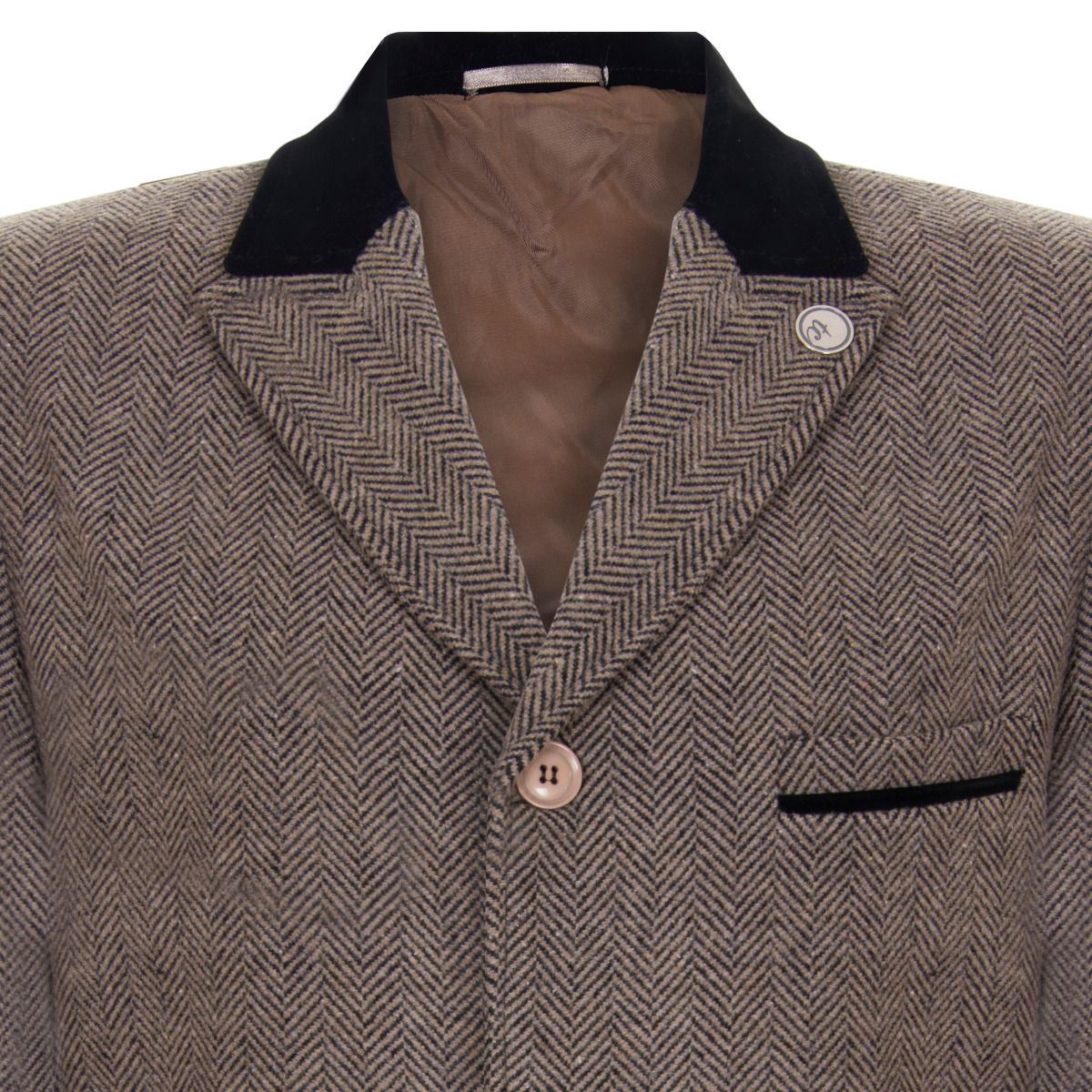 Mens 3/4 Brown Long Crombie Overcoat Jacket Herringbone Tweed Coat Peaky Blinder