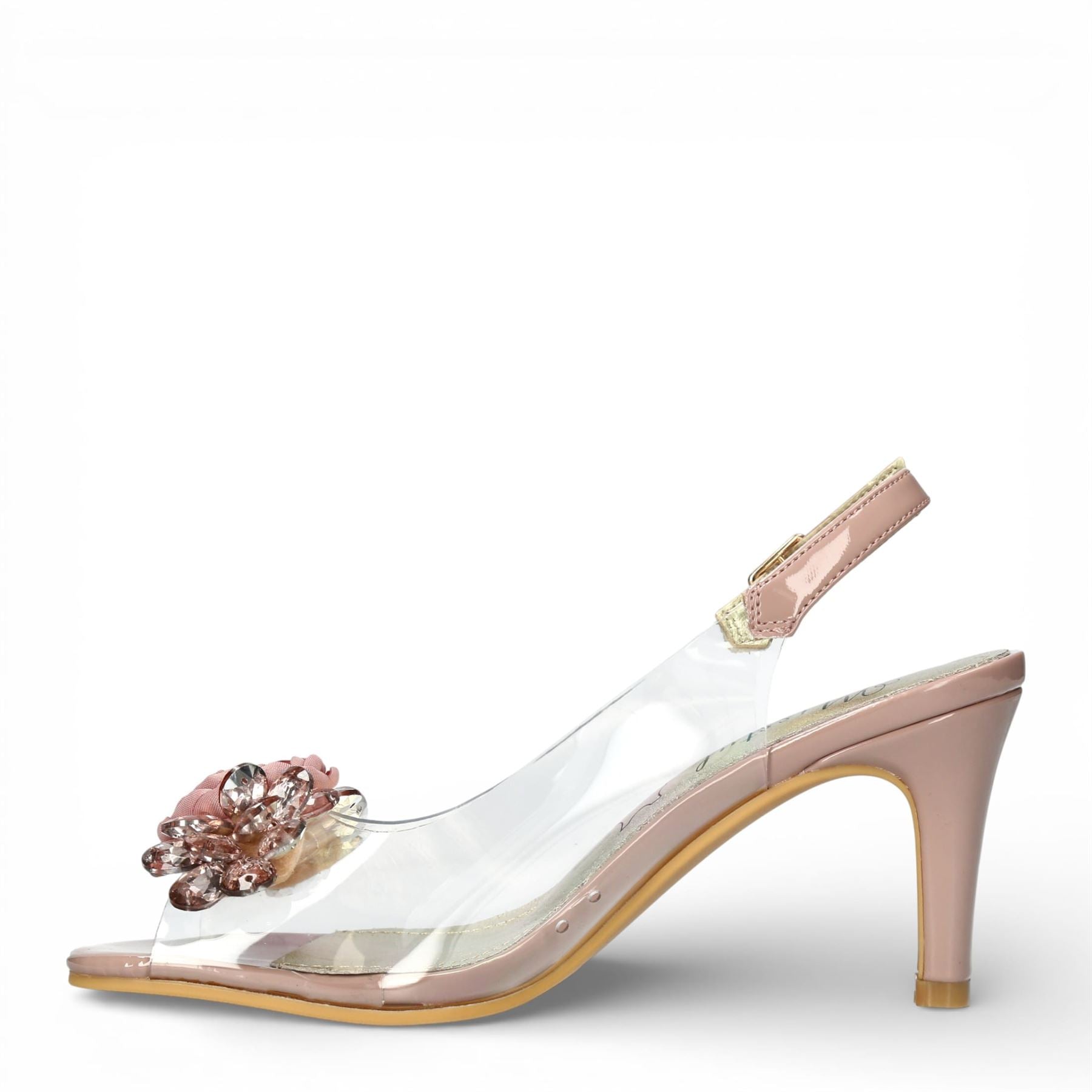 Laura Vita Women’s Mira 05 Clear Rose Pink Slip-On Cinderella Heel Sandals