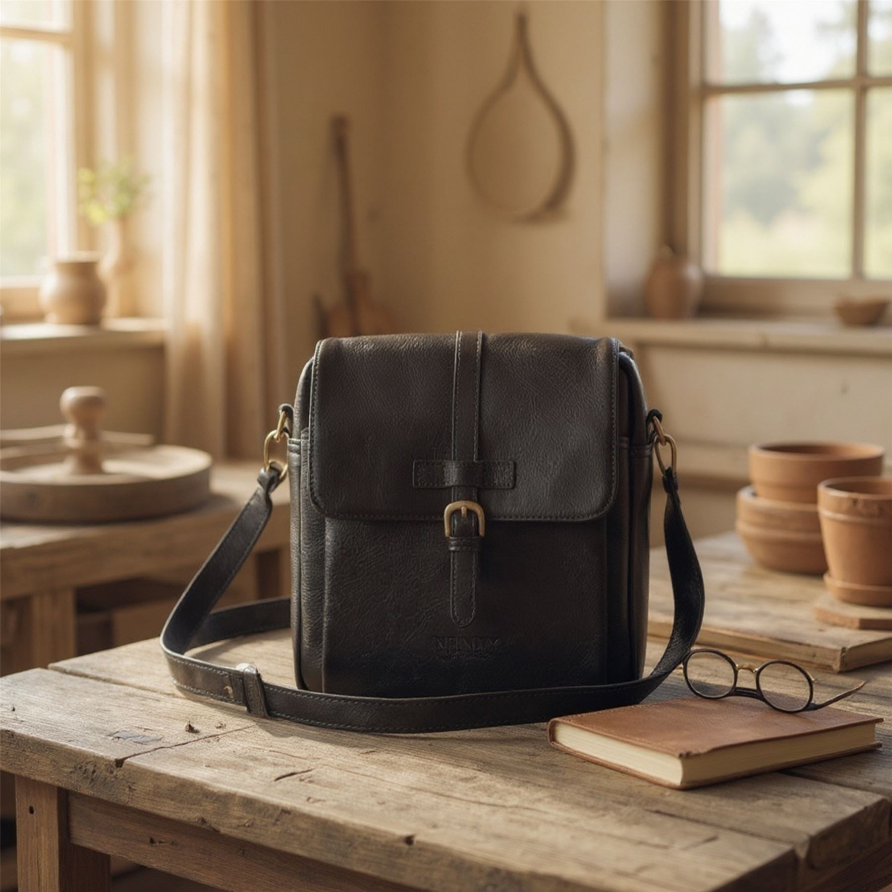 Genuine Leather Black Vintage Crossbody Messenger Travel Bag - Ashby