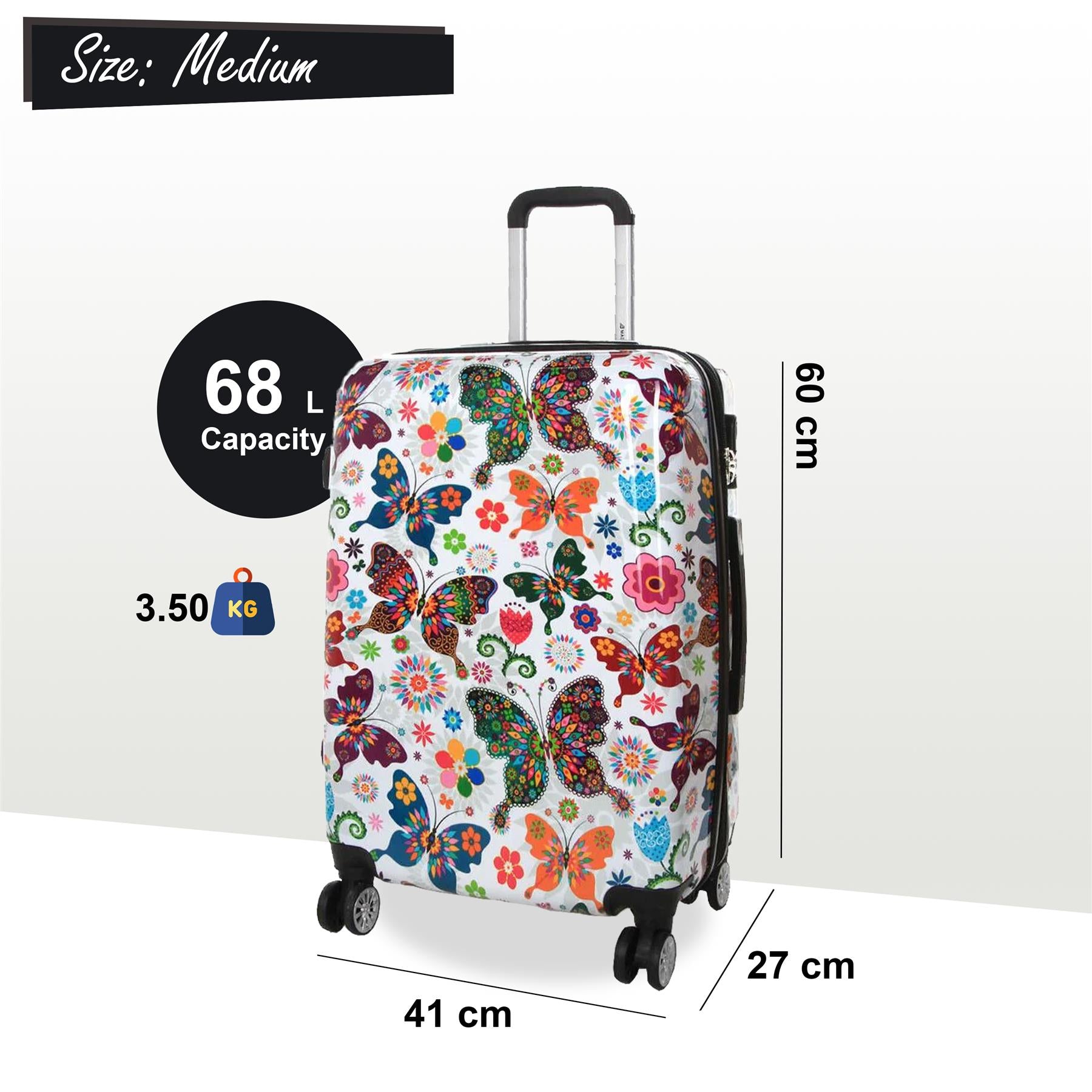 Hard Shell Printed Dual 4 Wheel Luggage Suitcase