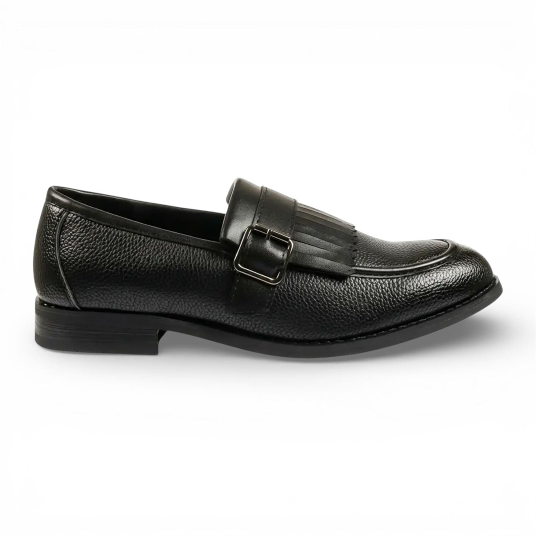 Mens Faux Leather Black Fringe Monk Strap Slip-On Loafers Shoes