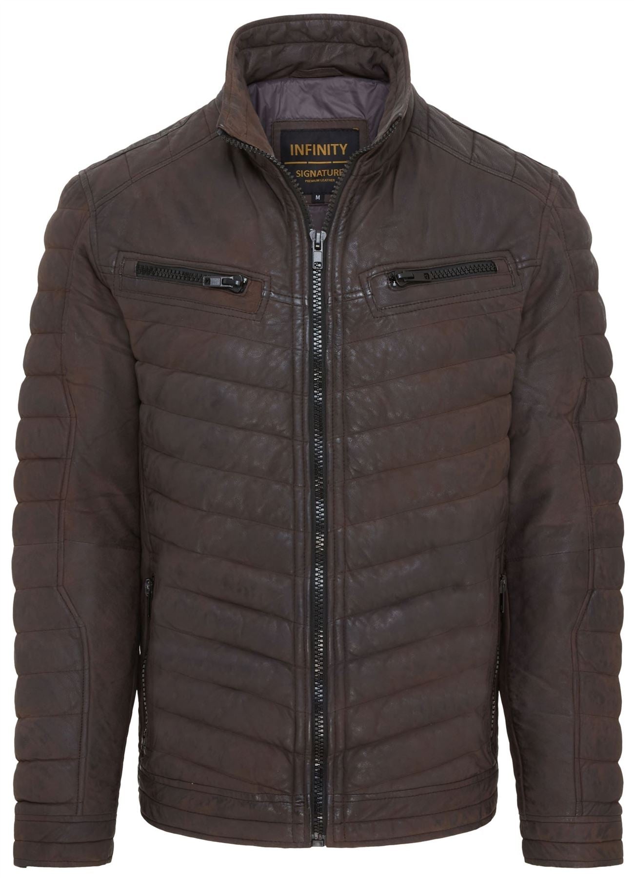 Mens Quilted Puffer Leather Bomber Jacket - Torpoint