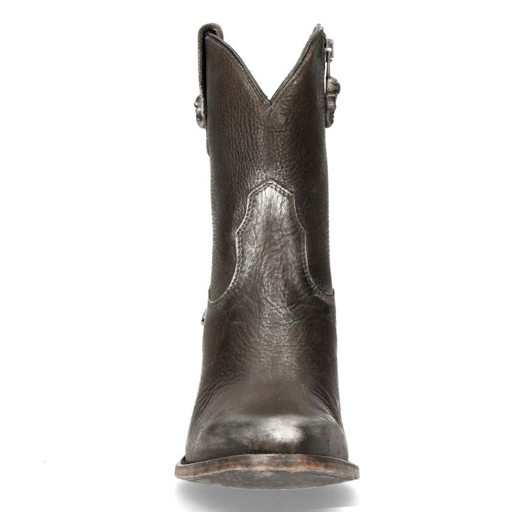 New Rock Black Leather Pointed Cowboy Boots- WSTM006-S1