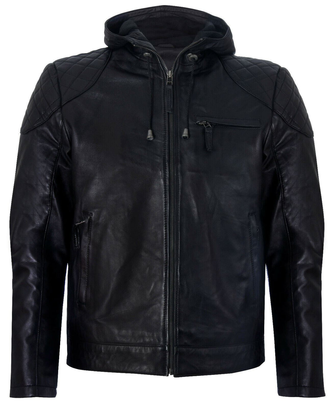 Mens Classic Hooded Leather Bomber Jacket-Chorleywood - Upperclass Fashions 