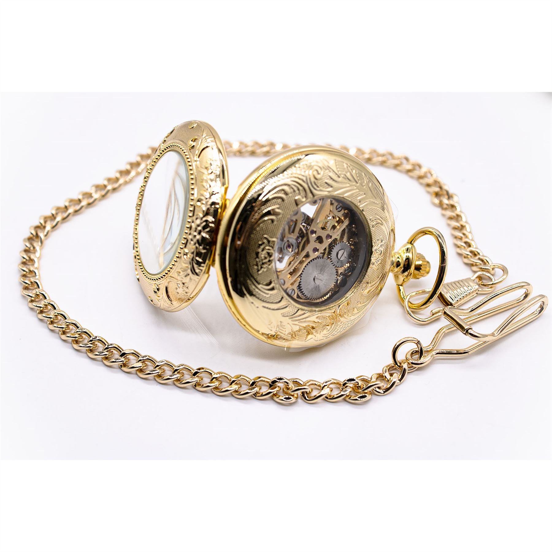 Vinatage Mechanical Alloy Skeleton Half Hunter Pocket Watch