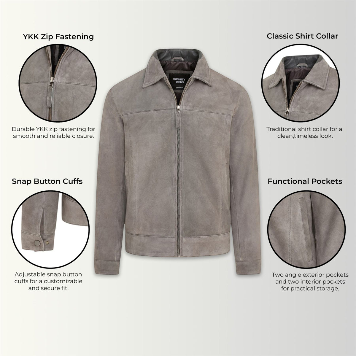 Mens Retro Classic Suede Leather Harrington Biker Jacket - Bryne