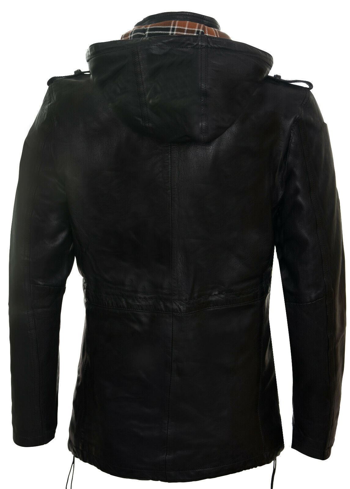 Mens Classic Leather Hooded Trench Overcoat-Edgware