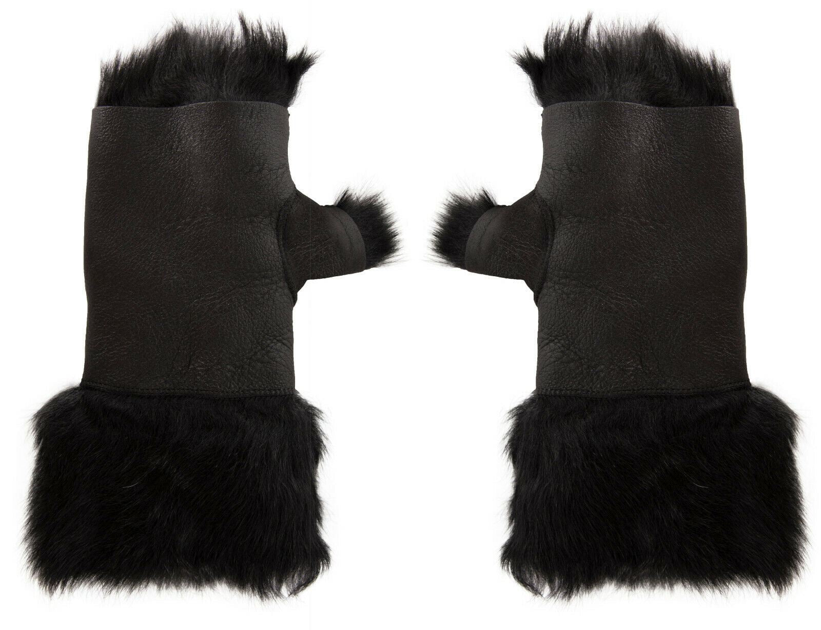 Womens Shearling Mittens Fingerless Cuffs Toscana Suede Sheepskin Fur