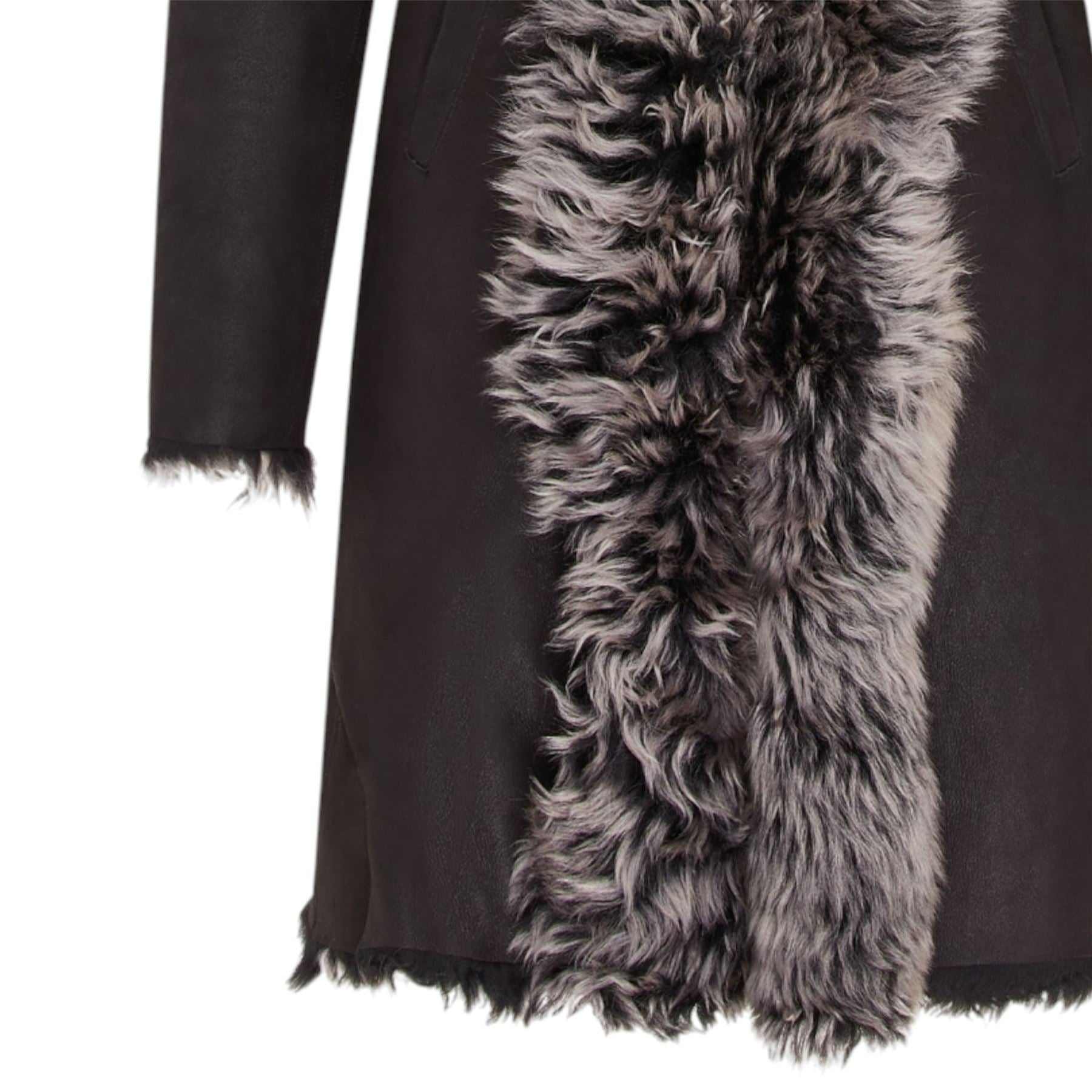 Womens Toscana Sheepskin Leather Hooded Trench Coat - Coast