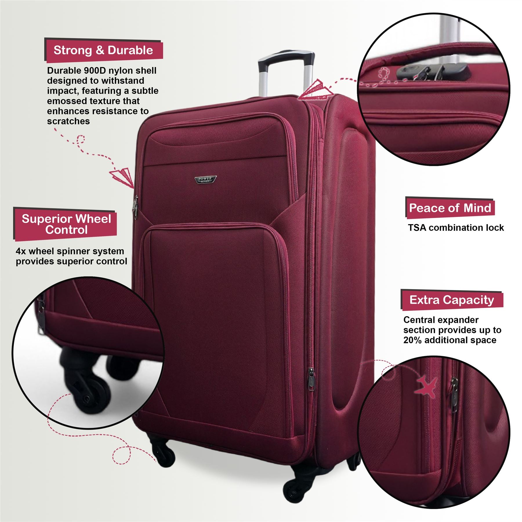 Nagoya X-Large Soft Shell Suitcase in Wine