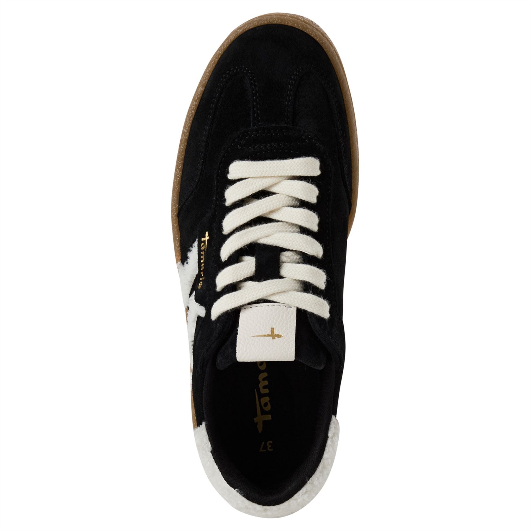 Tamaris Womens Black White Fur Suede Leather Fashion Lace Up Sneakers