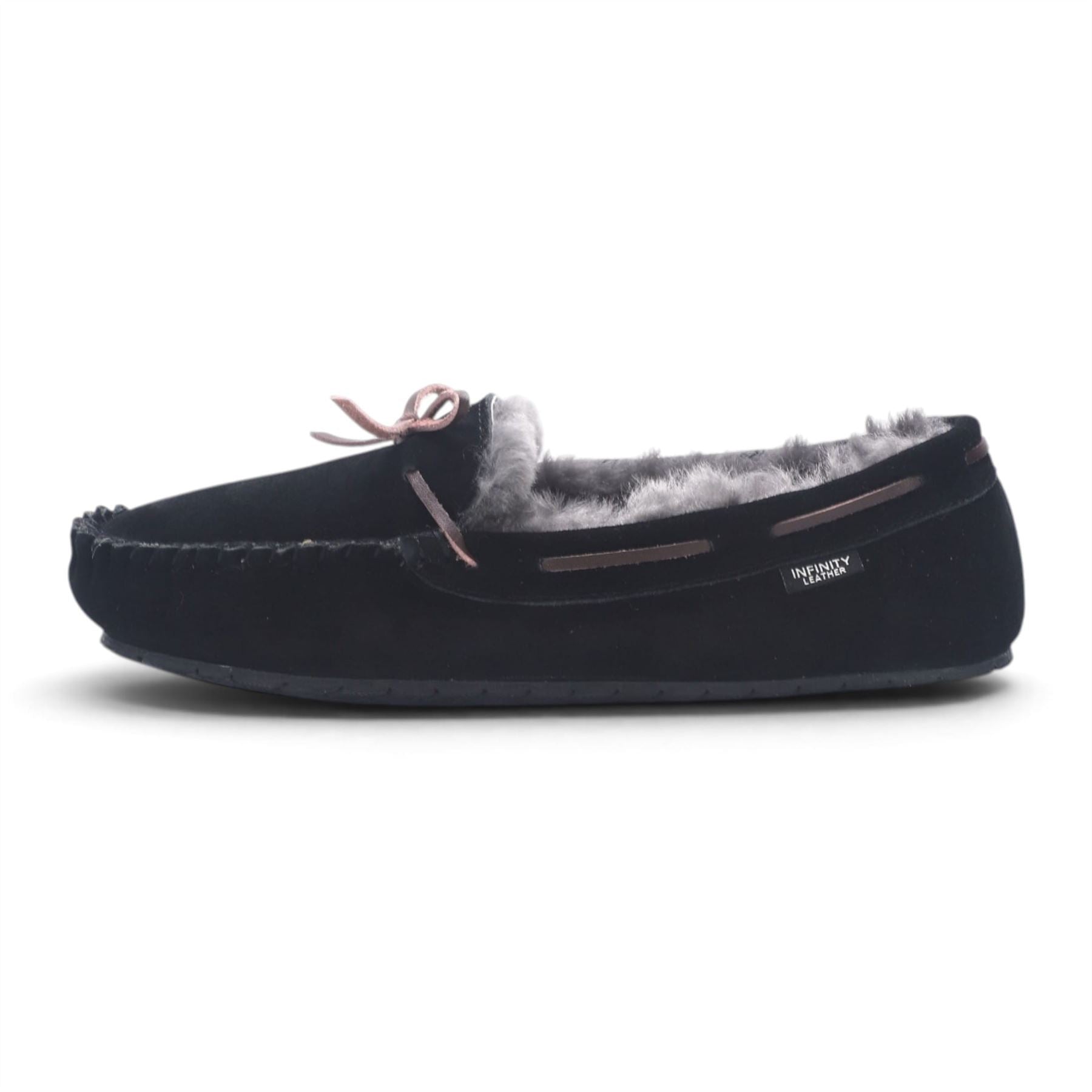 Men’s Black Genuine Sheepskin Moccasin Winter Slippers - Flint