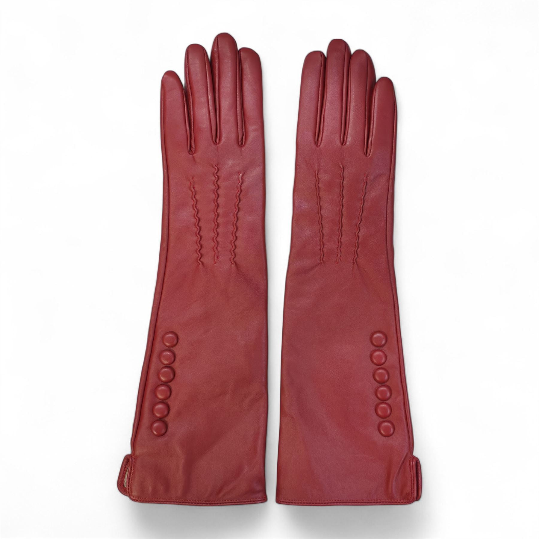 Womens Long Italian Leather Winter Button Design Soft Wool Lining Gloves - L-GLV-201
