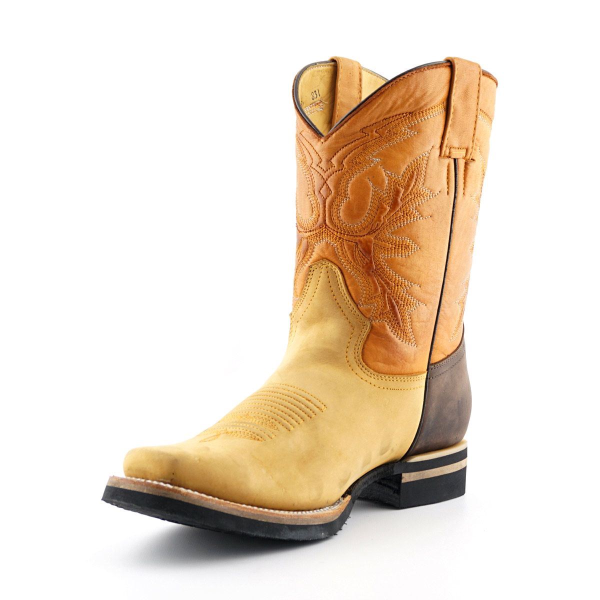 Grinders Tan Mid-Calf Cowboy Leather Boots- El Paso