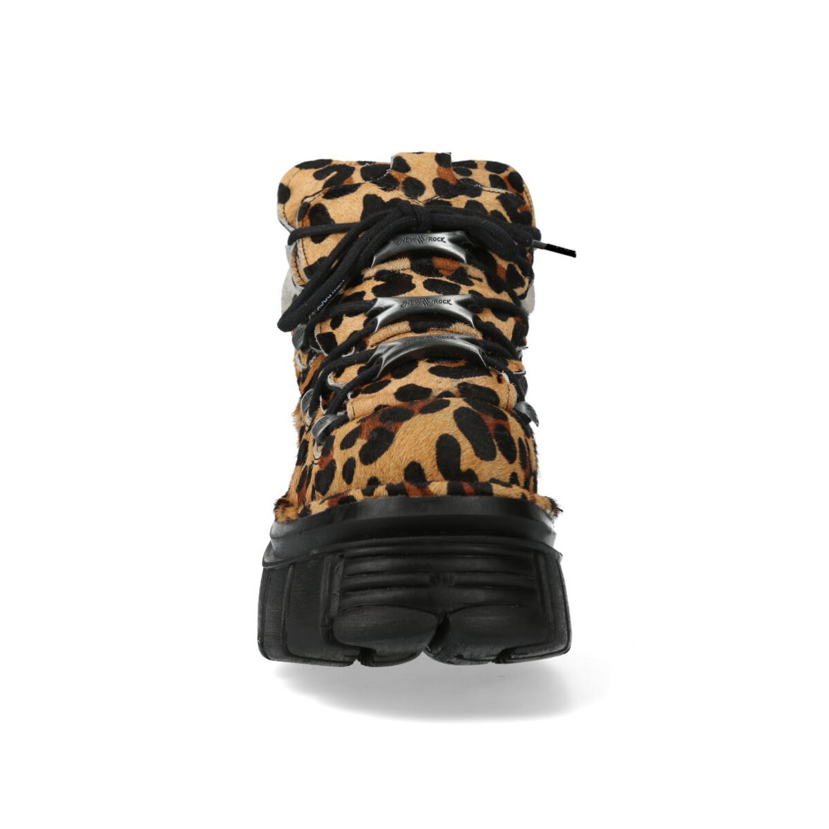 New Rock M-106-C192 Leopard Brown Leather Gothic Ankle Boots