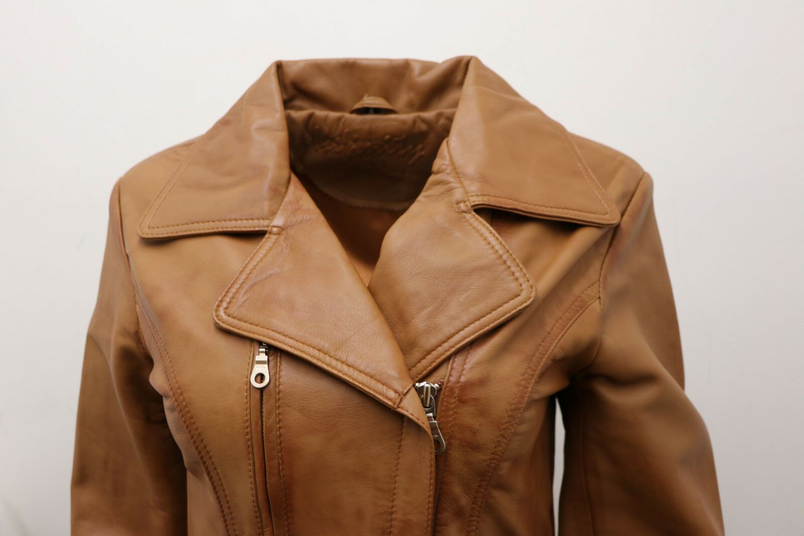 Womens Md Length Leather Biker Jacket-Okehampton