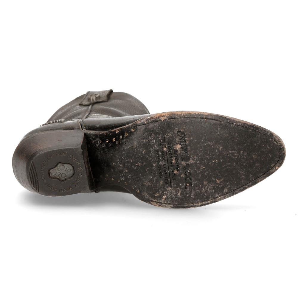 New Rock Black Leather Pointed Cowboy Boots- WSTM006-S1